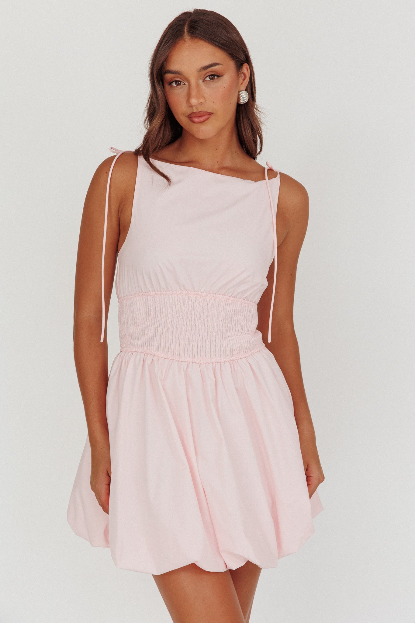 Like Art Tied Shoulder Bubble Mini Dress Pink by Selfie Leslie