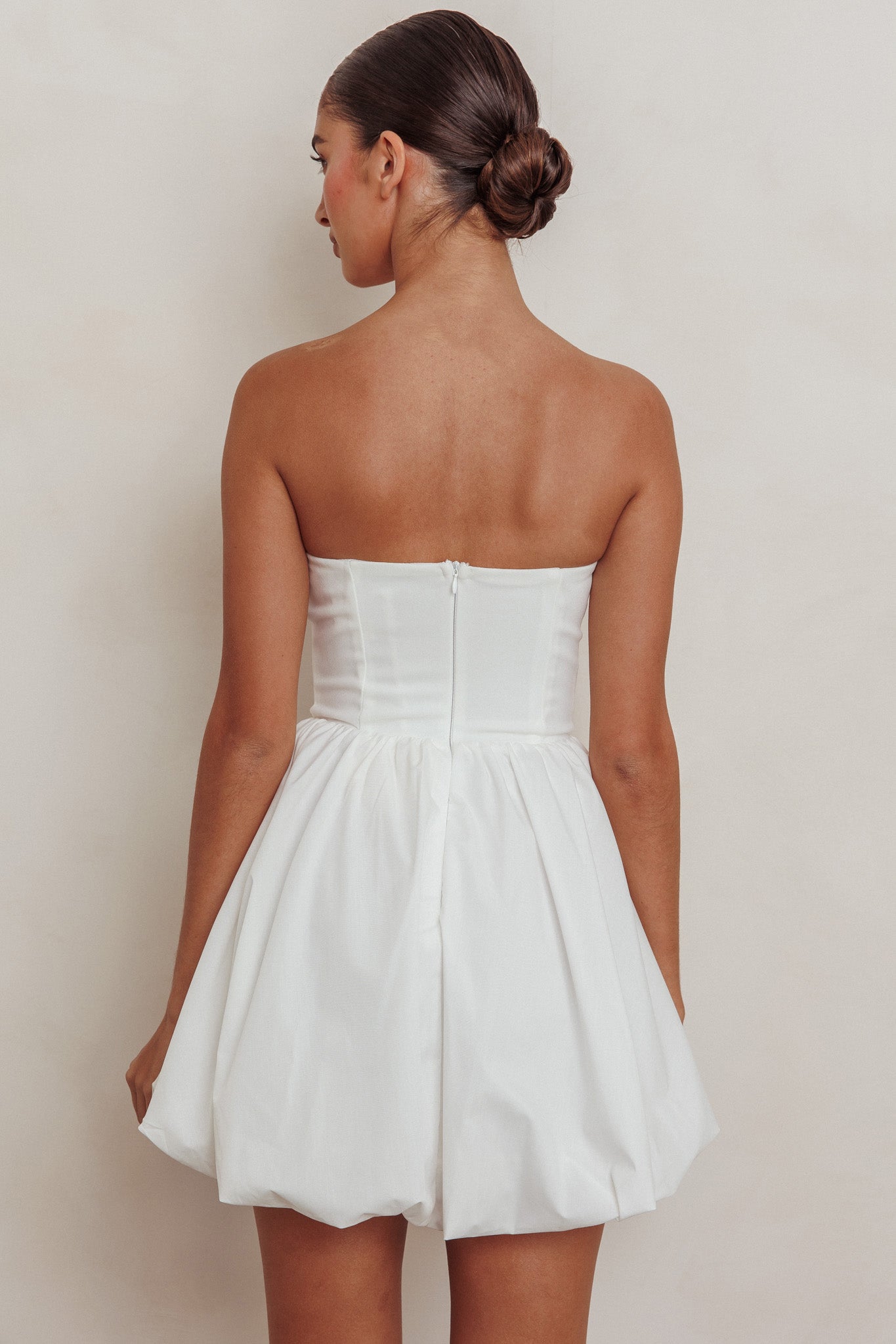Like Art Strapless Bubble Mini Dress Off White by Selfie Leslie