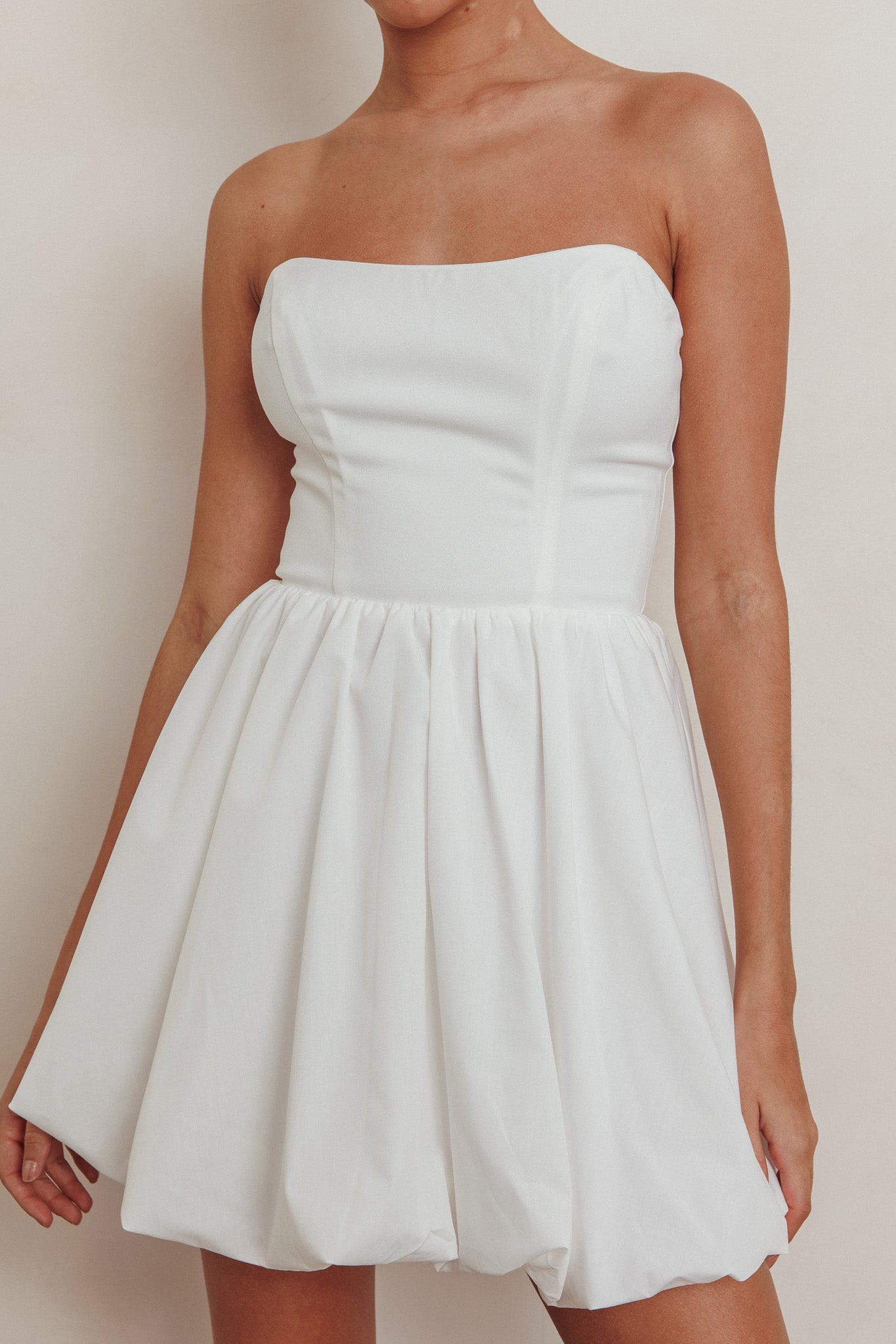 Like Art Strapless Bubble Mini Dress Off White by Selfie Leslie