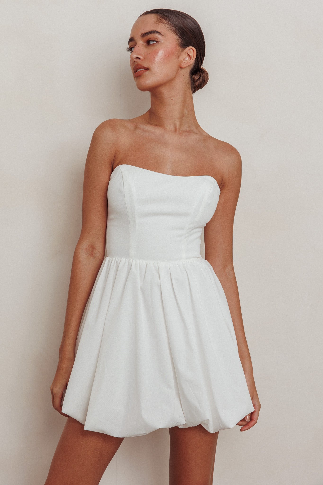 Like Art Strapless Bubble Mini Dress Off White by Selfie Leslie