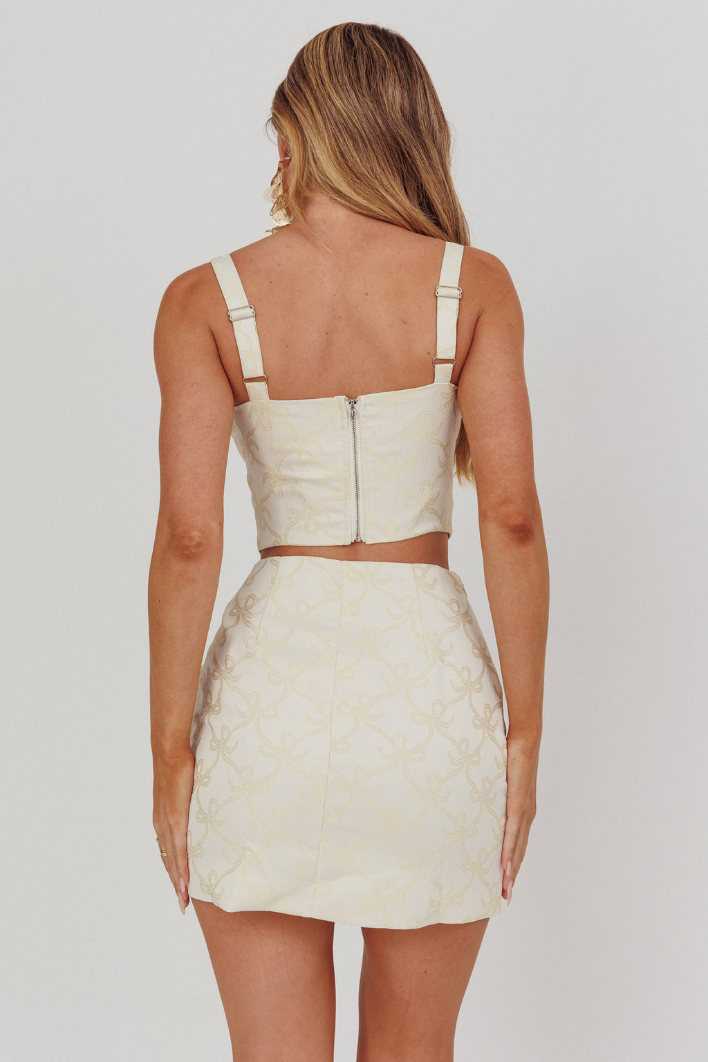 High Street Jacquard Mini Skirt Bow Butter by Selfie Leslie