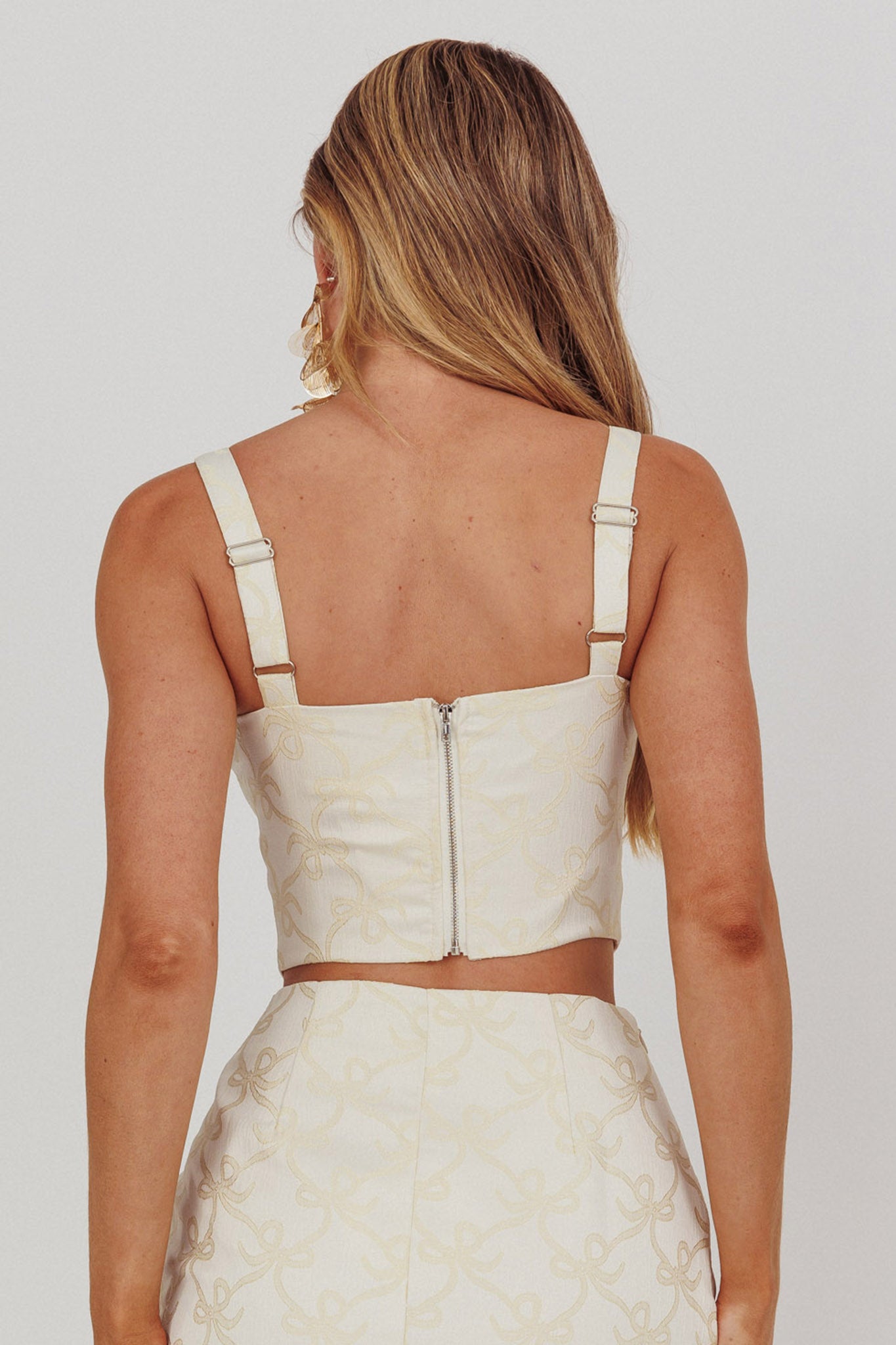 High Street Jacquard Corset Top Bow Butter– Selfie Leslie