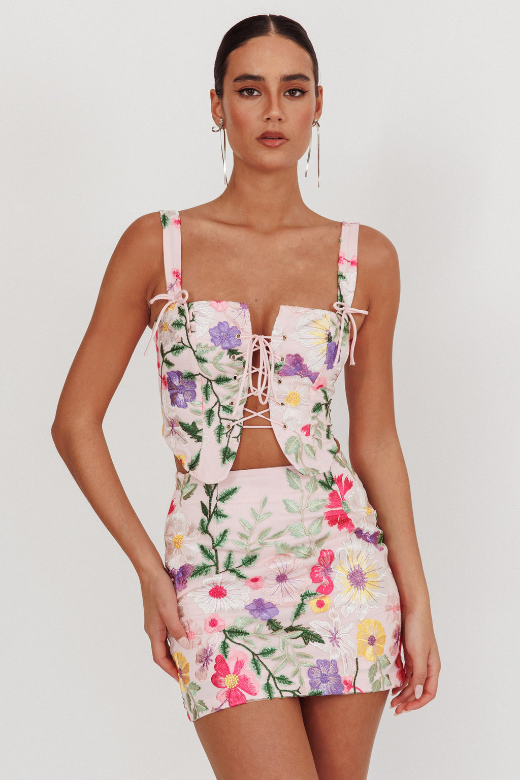 High Street Jacquard Mini Skirt Floral Multi by Selfie Leslie