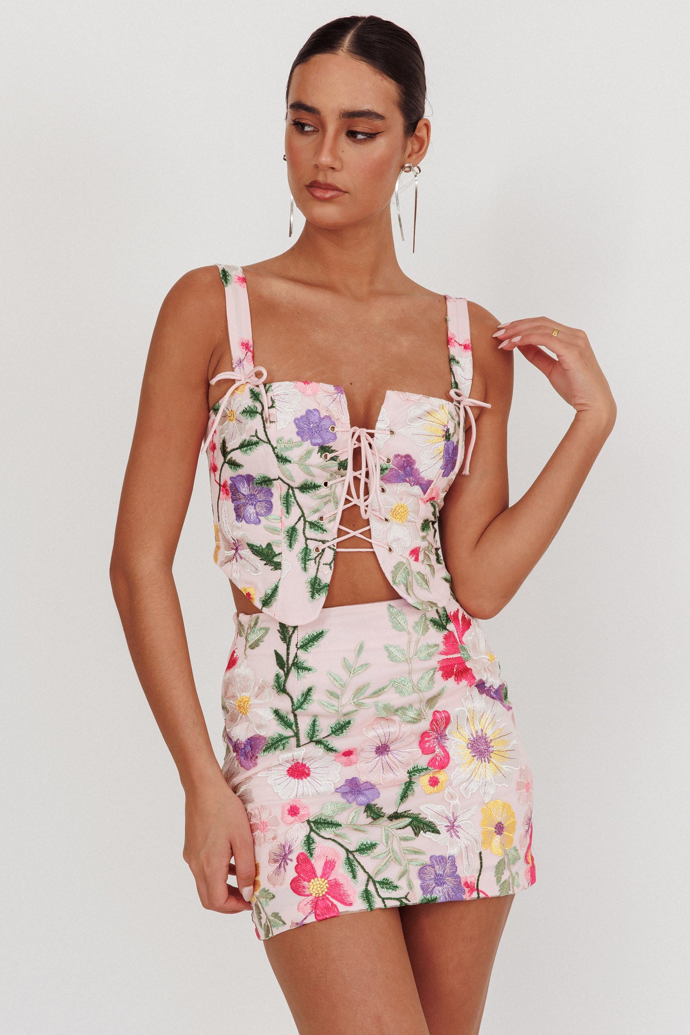 High Street Jacquard Mini Skirt Floral Multi by Selfie Leslie