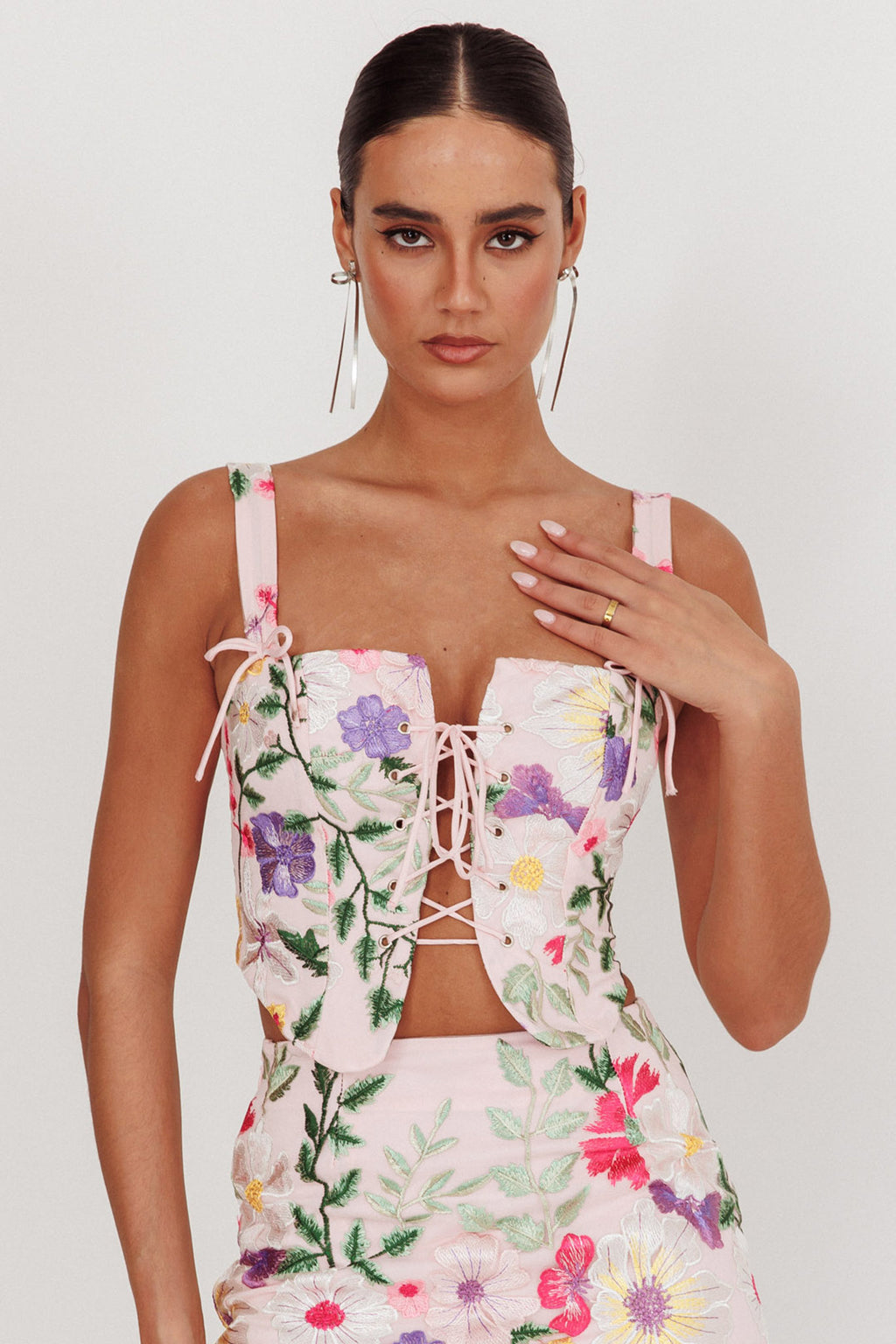 High Street Jacquard Corset Top Floral Multi by Selfie Leslie