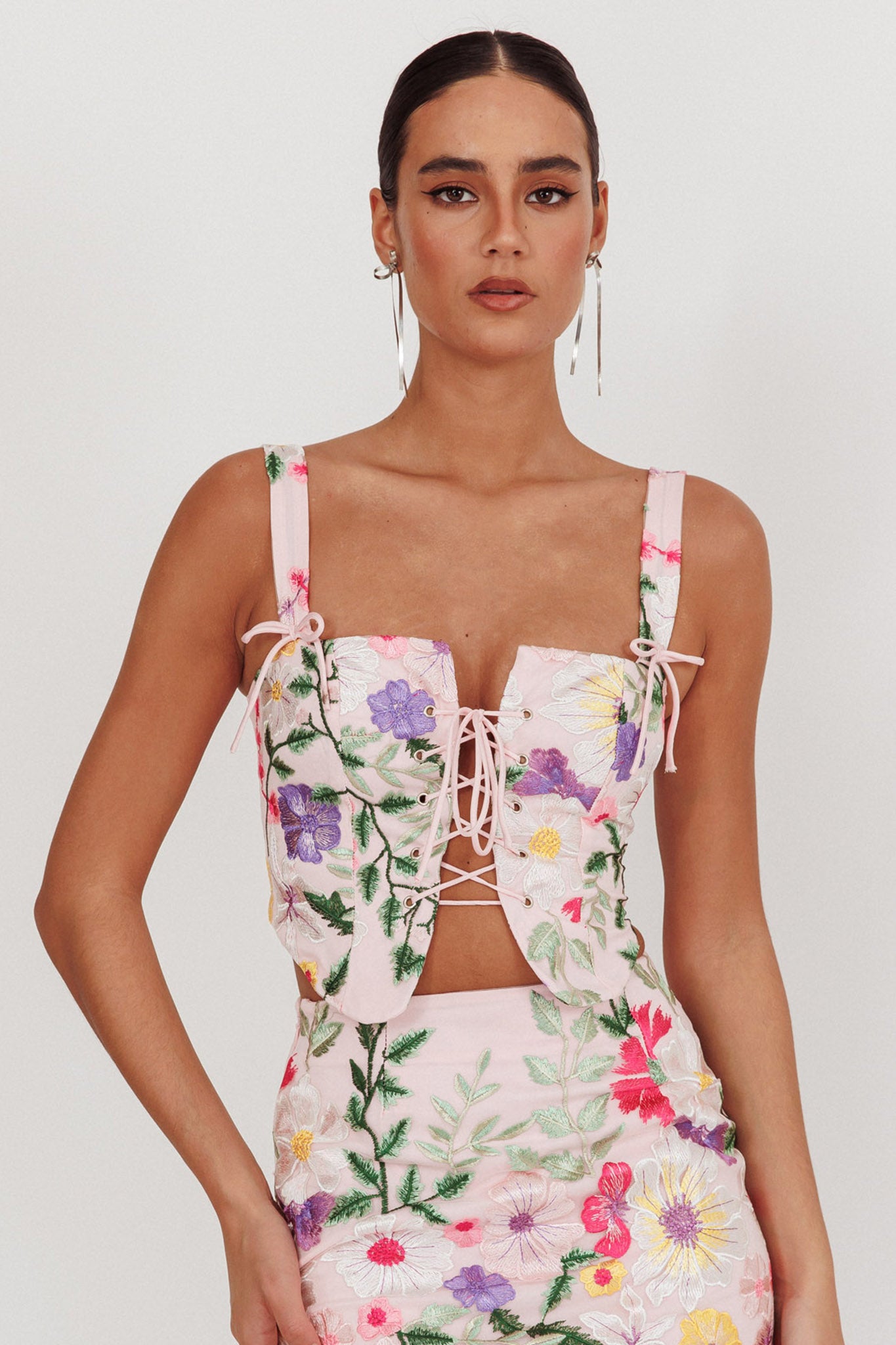 High Street Jacquard Corset Top Floral Multi | Selfie Leslie
