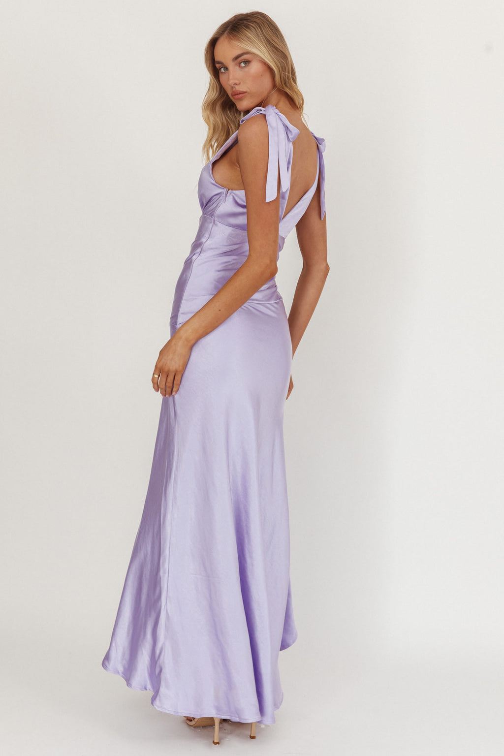 Aquila Tied Shoulder High-Low Hem Dress Lilac by Selfie Leslie
