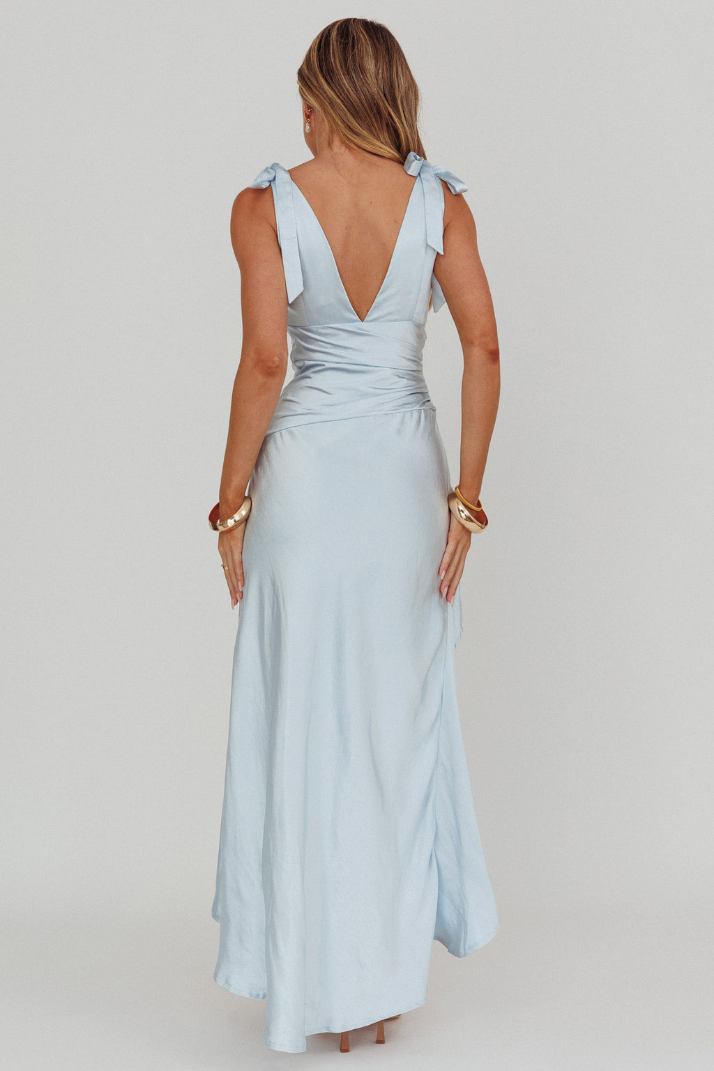 Aquila Tied Shoulder High-Low Hem Dress Blue by Selfie Leslie