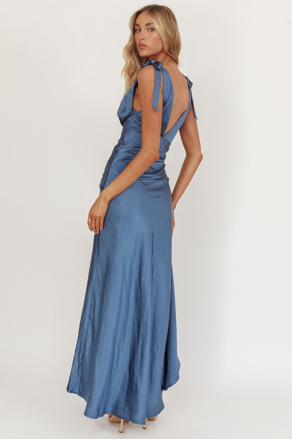 Aquila Tied Shoulder High-Low Hem Dress Navy by Selfie Leslie