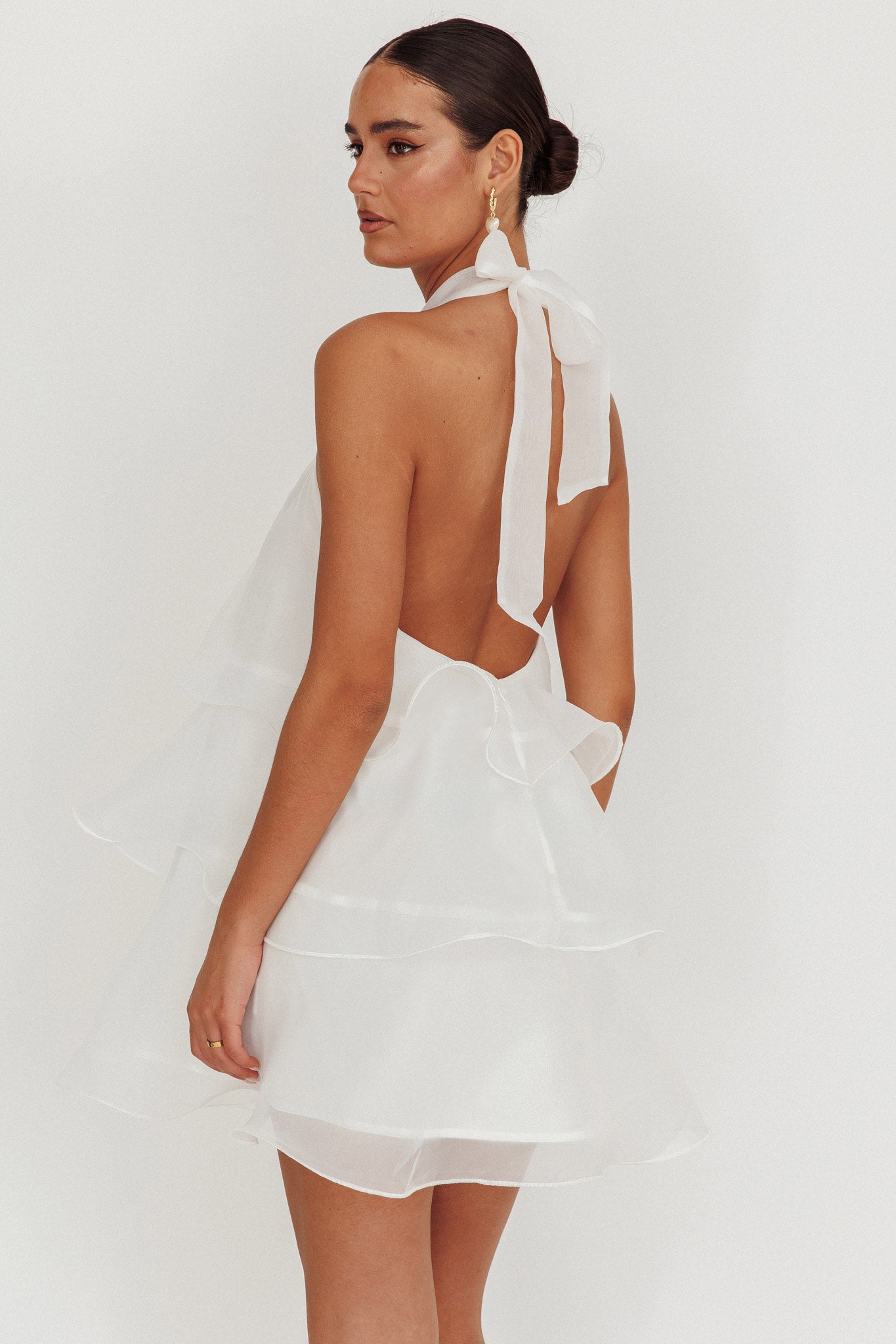 Tulips Tiered Halterneck Mini Dress White by Selfie Leslie