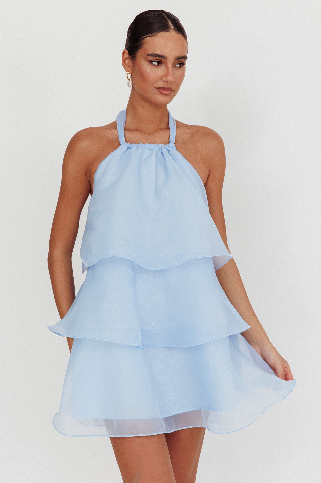 sachin and babi light blue dress White Satin Halterneck Mini Dress main image 1