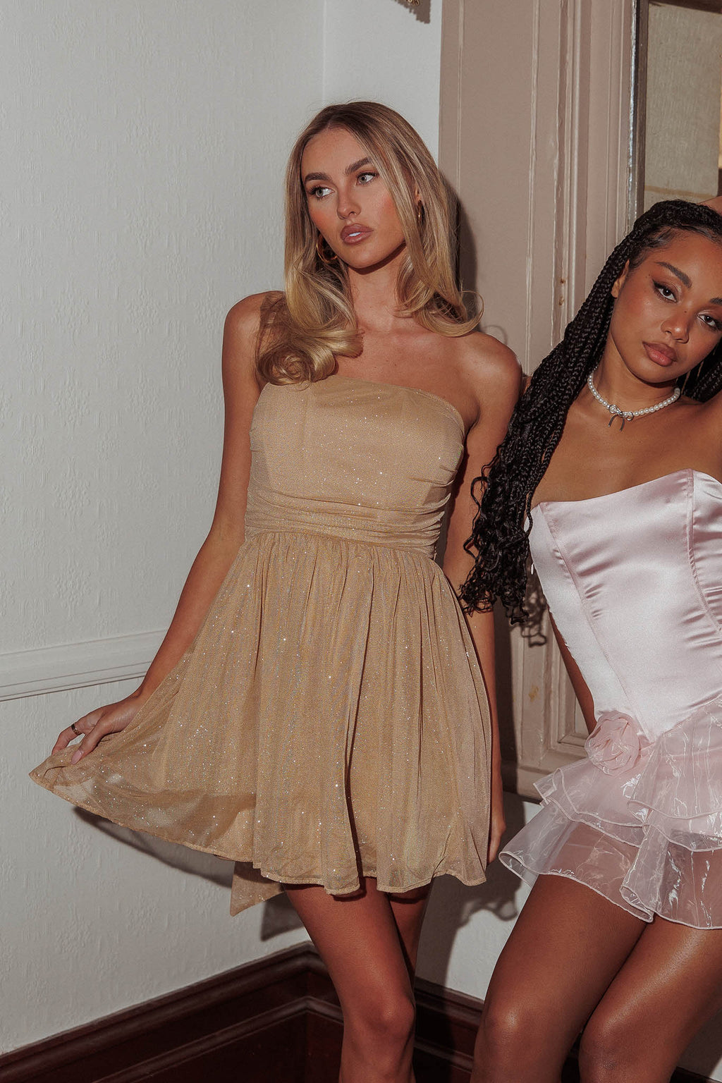 Guilty Pleasure Strapless Glitter Mini Dress Gold by Selfie Leslie