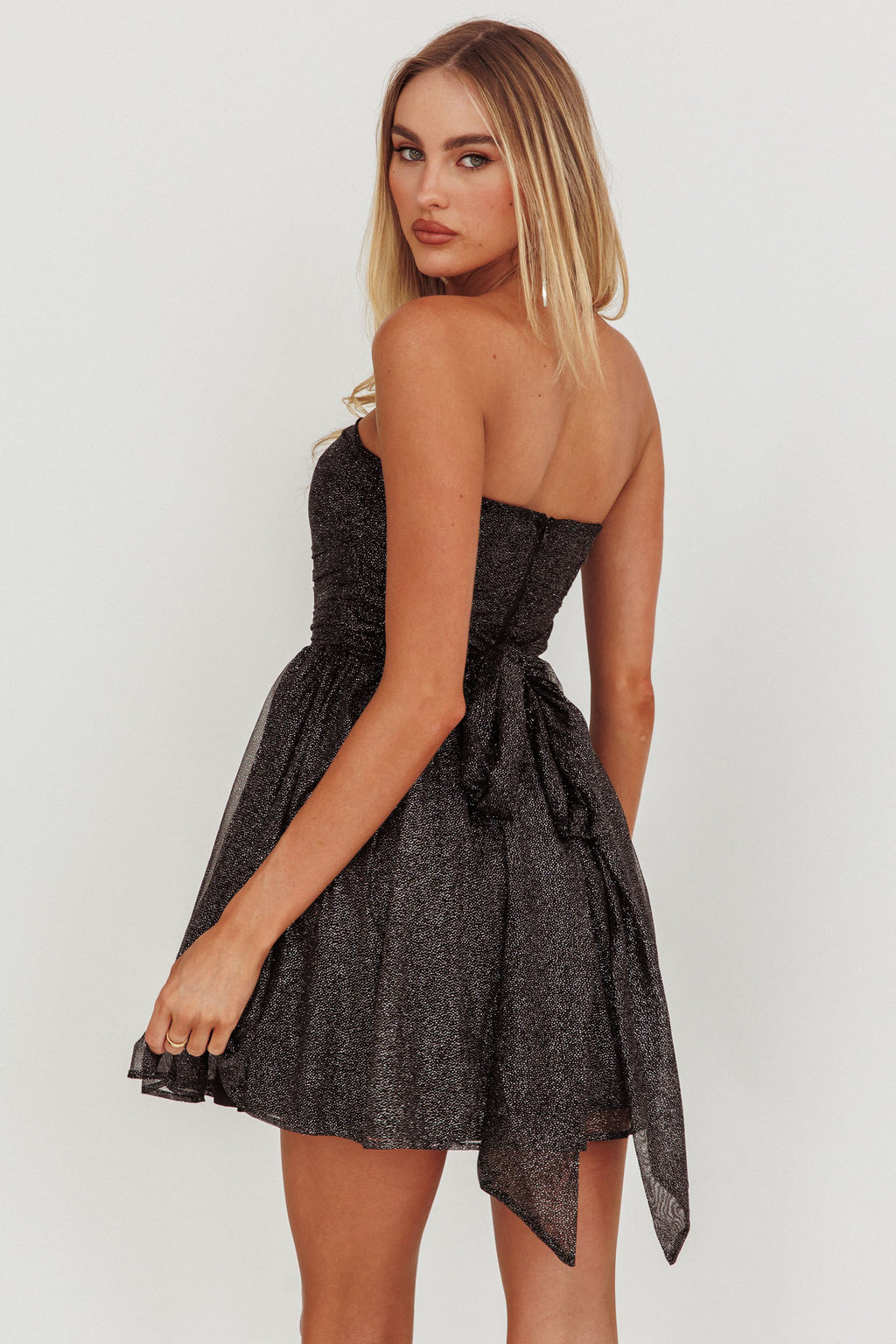 Guilty Pleasure Strapless Glitter Mini Dress Black by Selfie Leslie