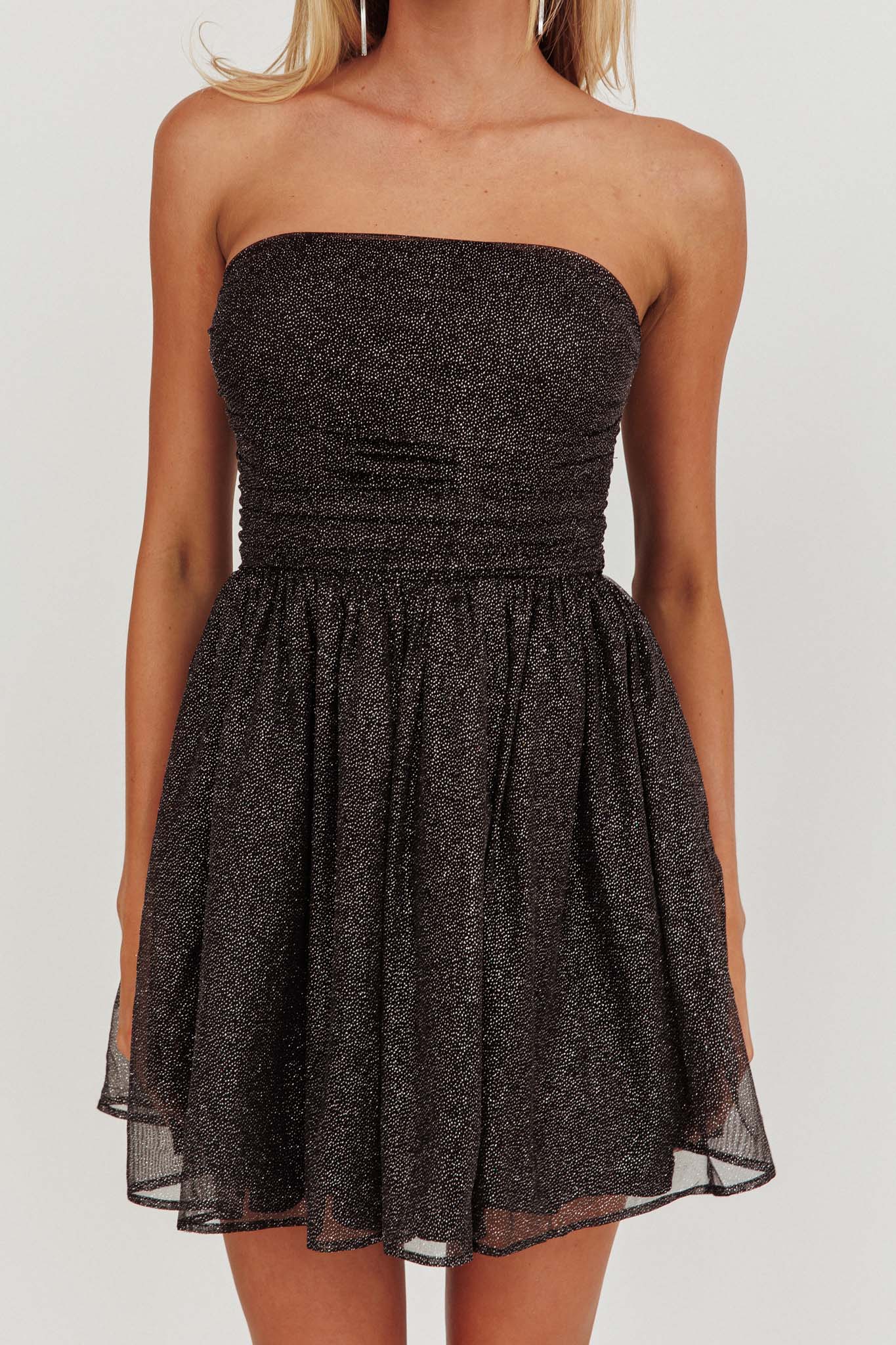 Guilty Pleasure Strapless Glitter Mini Dress Black S Guilty Pleasure Strapless Glitter Mini Dress Black S