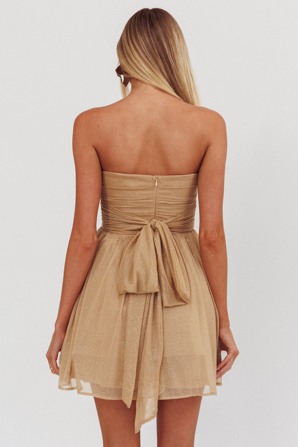 Guilty Pleasure Strapless Glitter Mini Dress Gold by Selfie Leslie