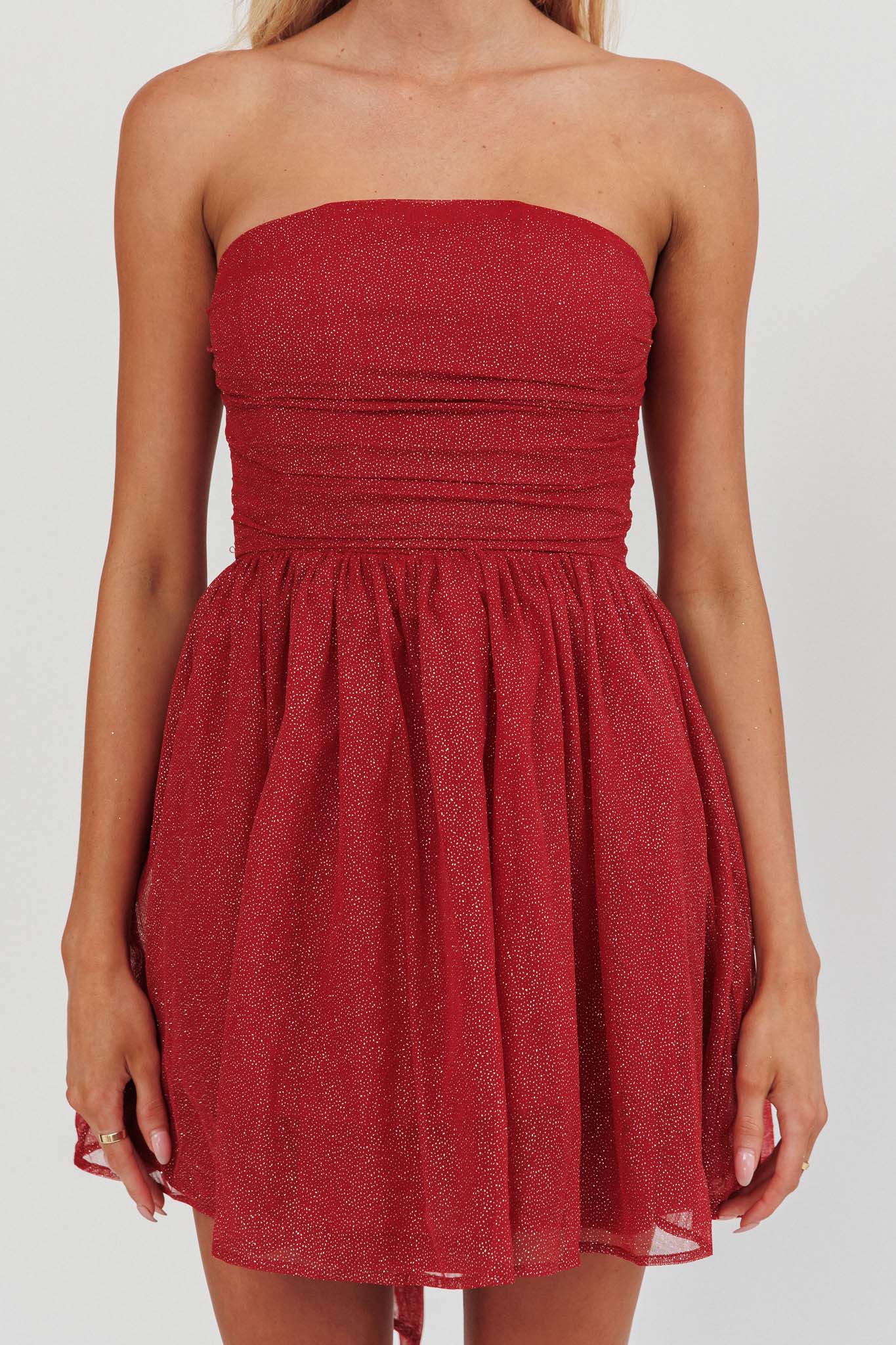 Shop the Guilty Pleasure Strapless Glitter Mini Dress Red