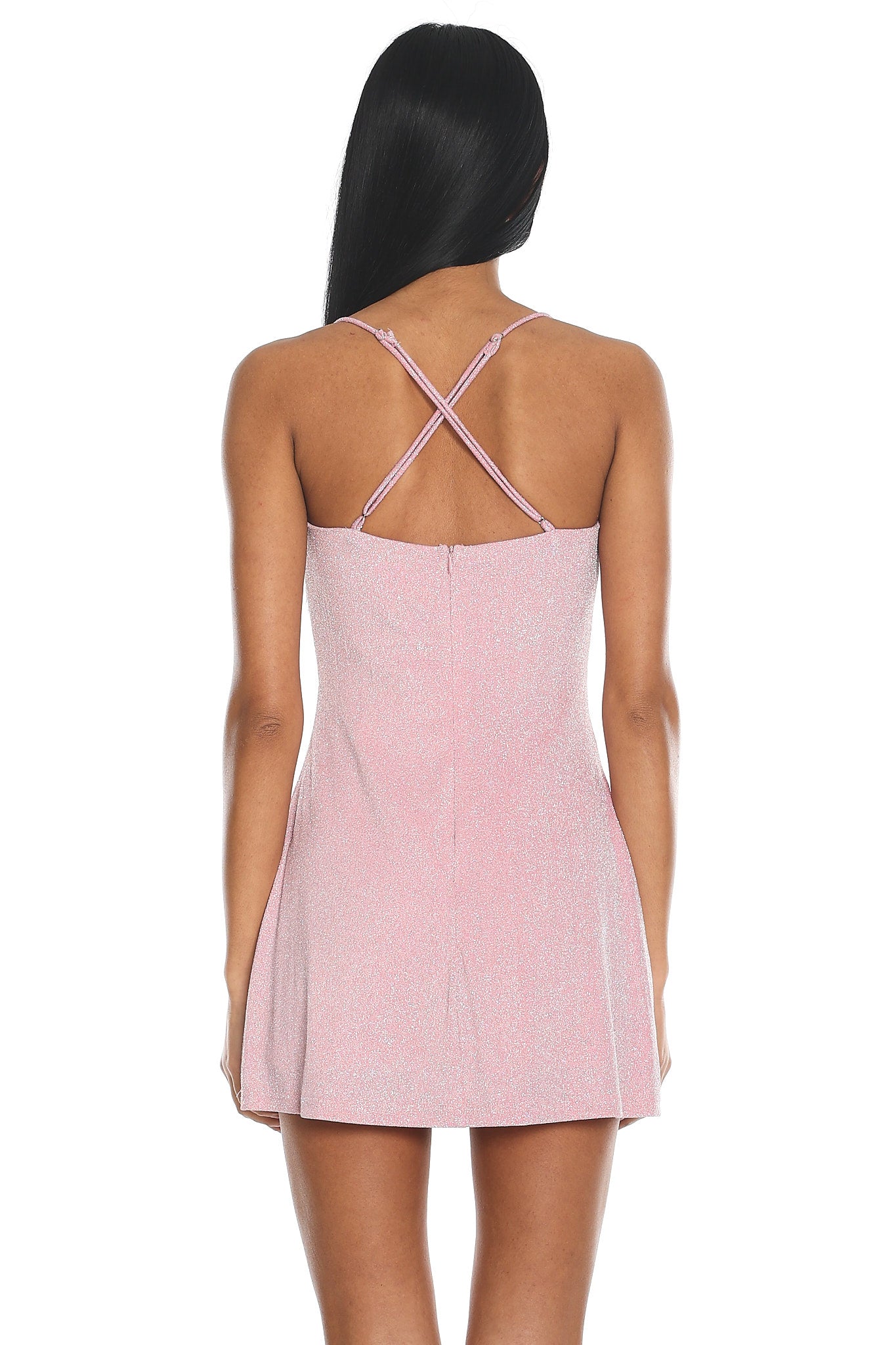Addicted Glitter Rosette Mini Dress Baby Pink | Selfie Leslie