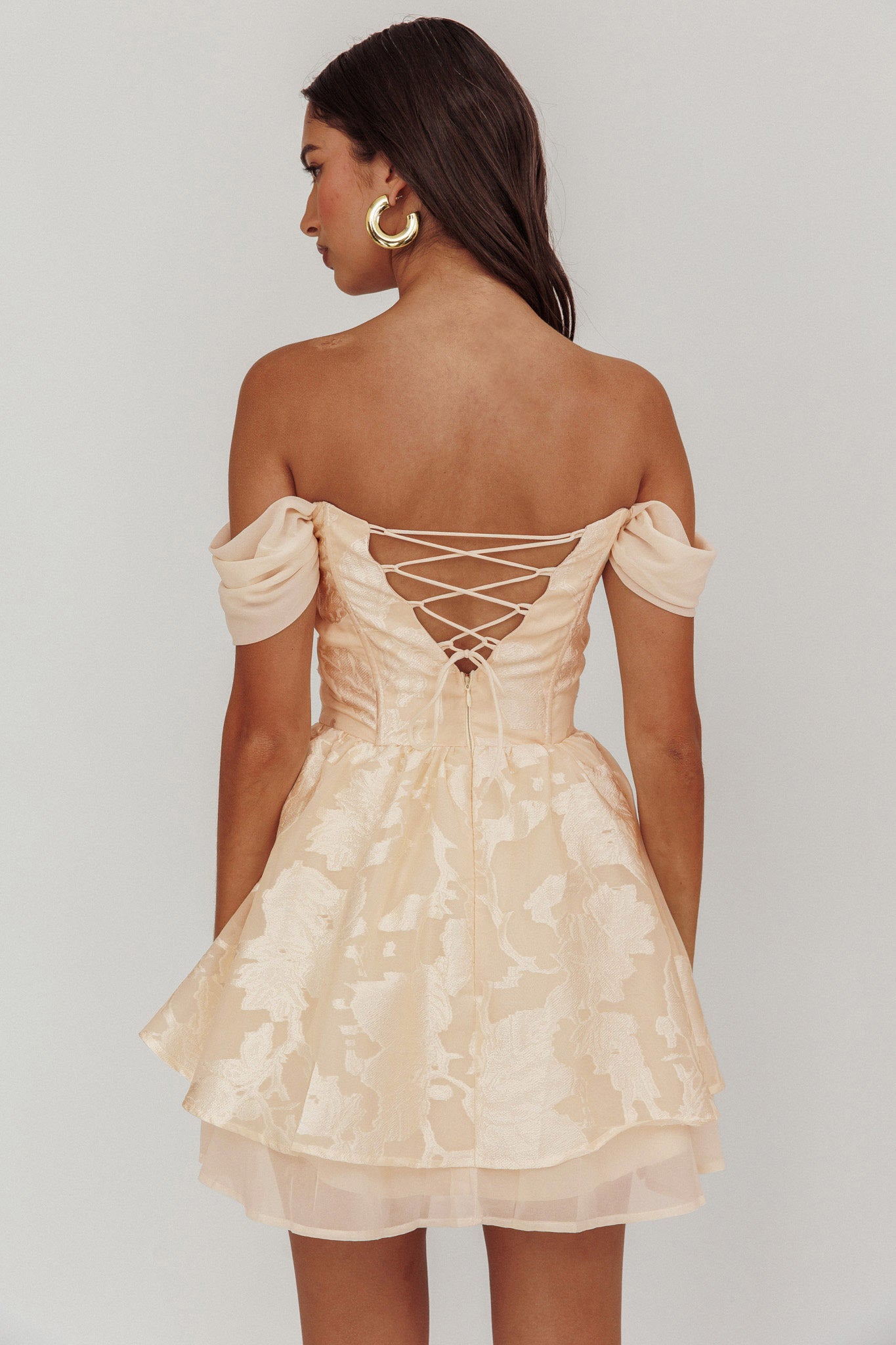 Lusting Off Shoulder Mini Dress Cream by Selfie Leslie