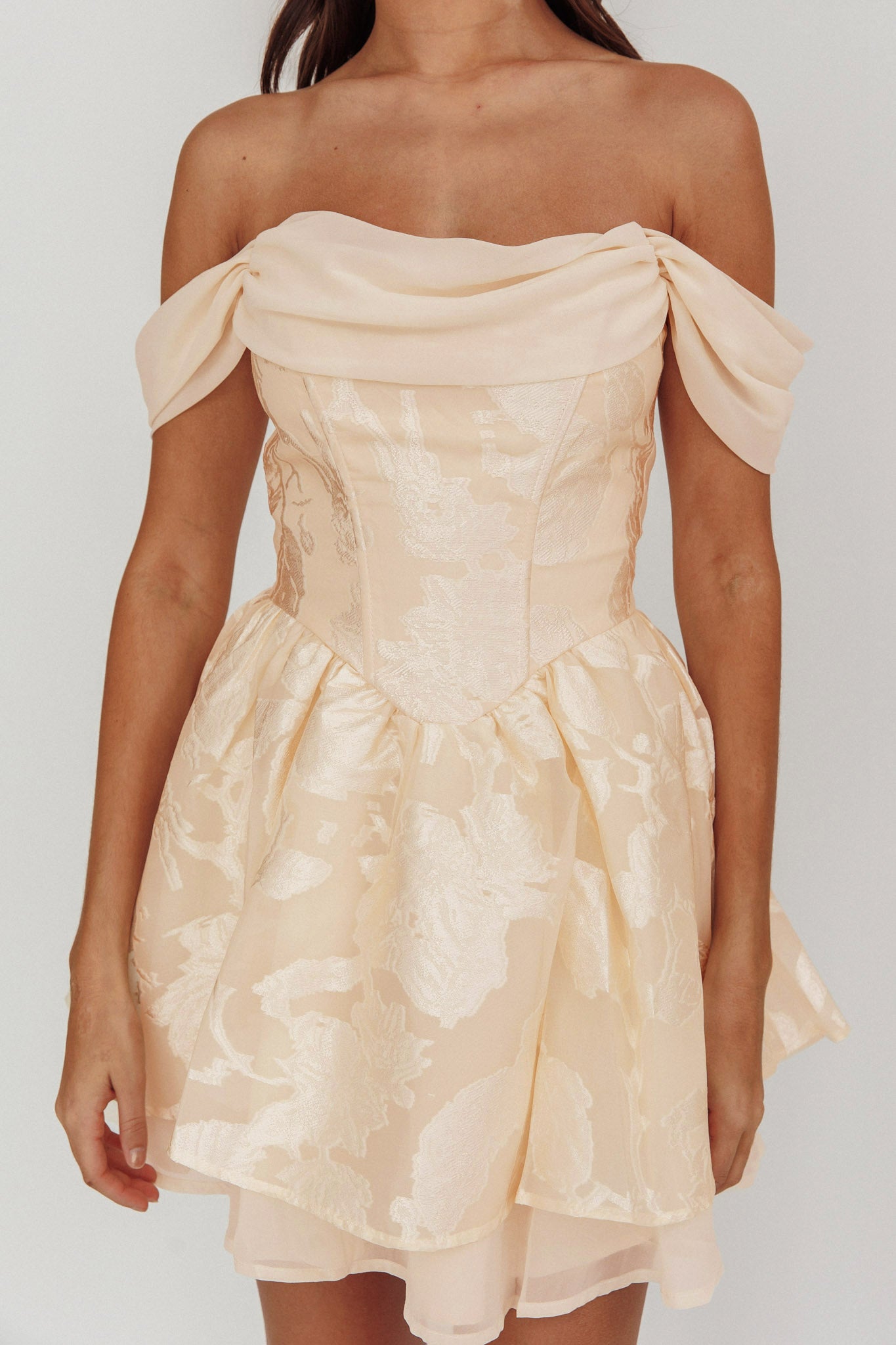 Lusting Off Shoulder Mini Dress Cream by Selfie Leslie
