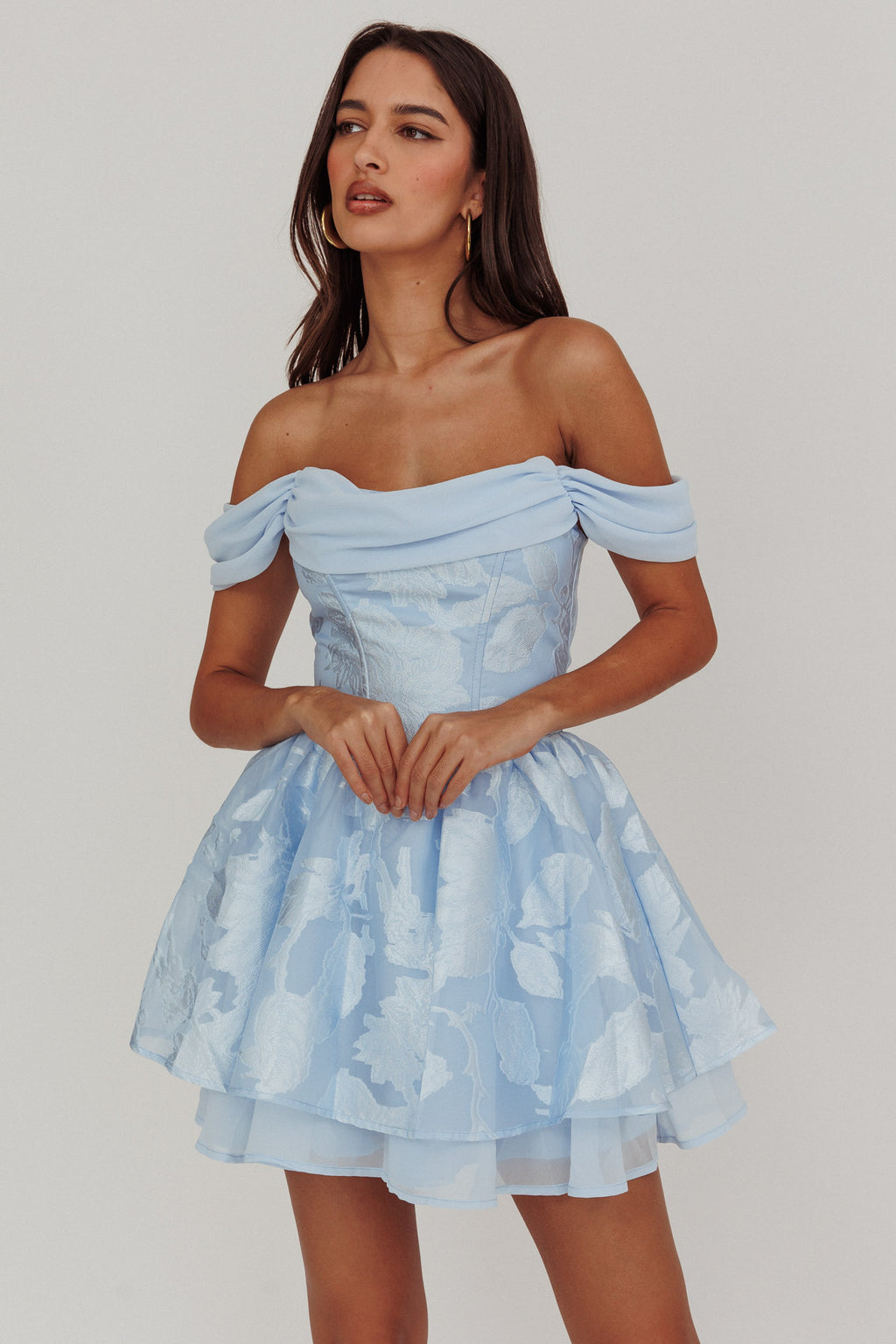Lusting Off-Shoulder Mini Dress Blue by Selfie Leslie