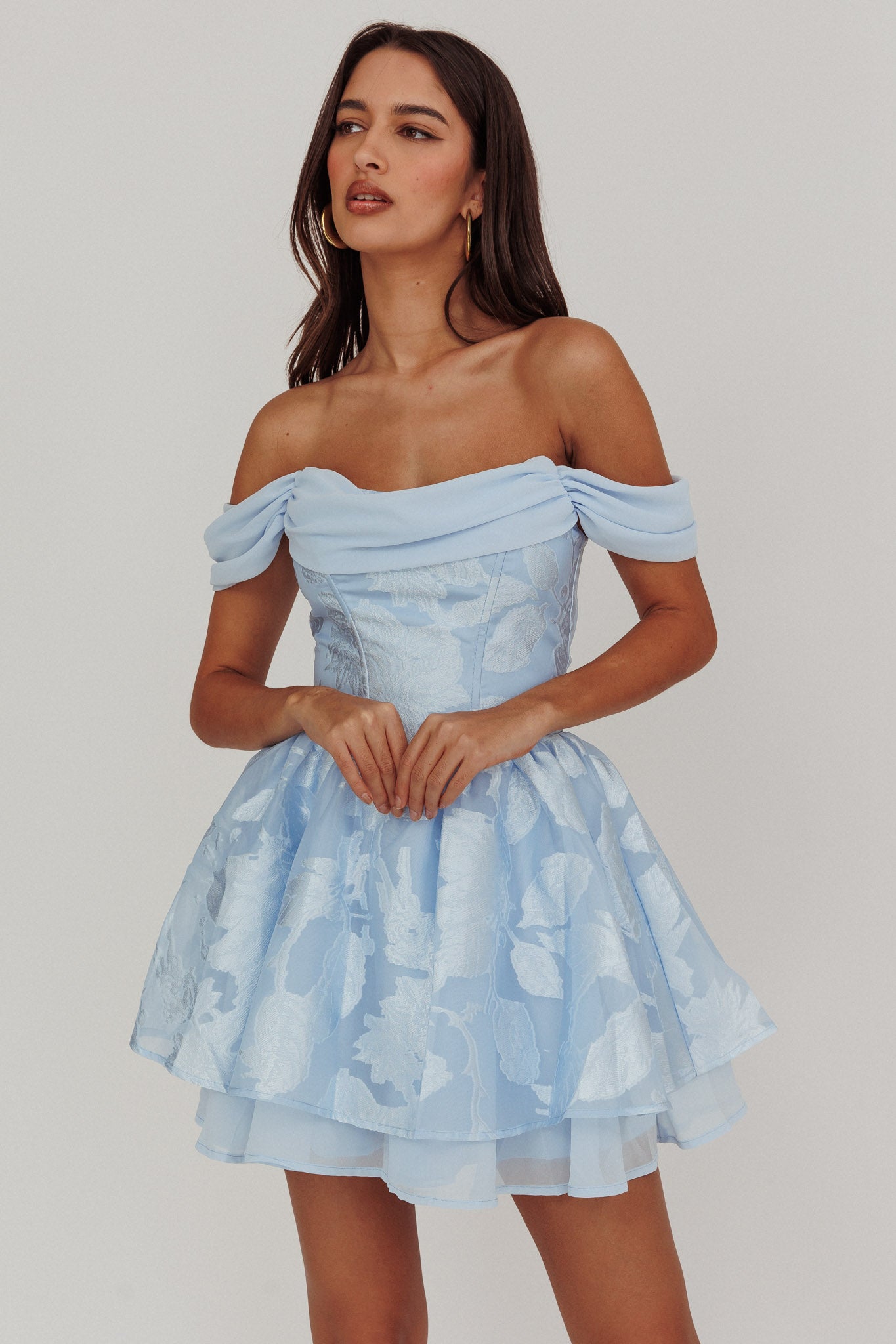 lusting off shoulder mini dress cream Lusting Off-Shoulder Mini Dress Blue