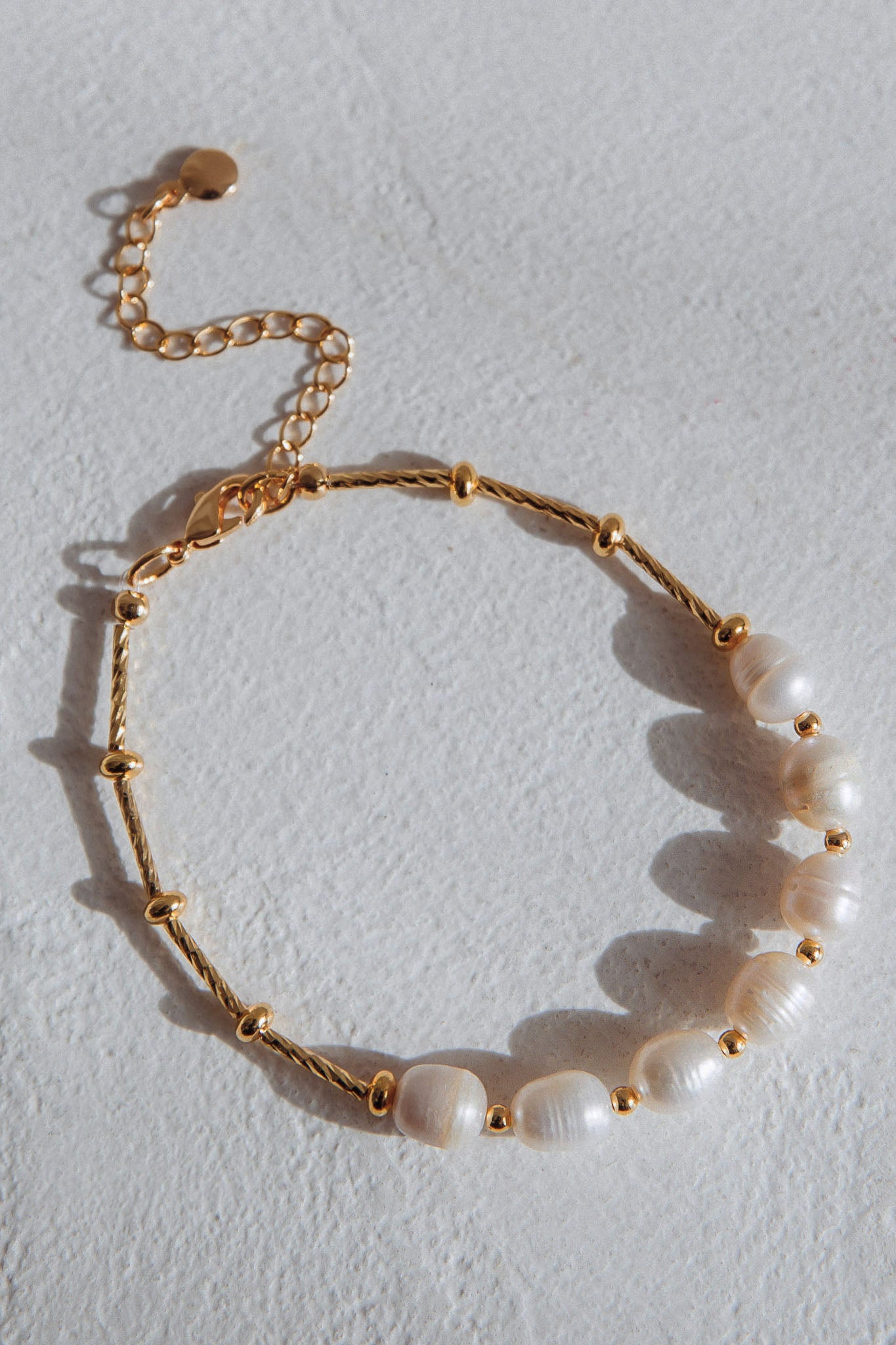 Heartbeat Freshwater Pearl Beaded Chain Bracelet Gold by Selfie Leslie