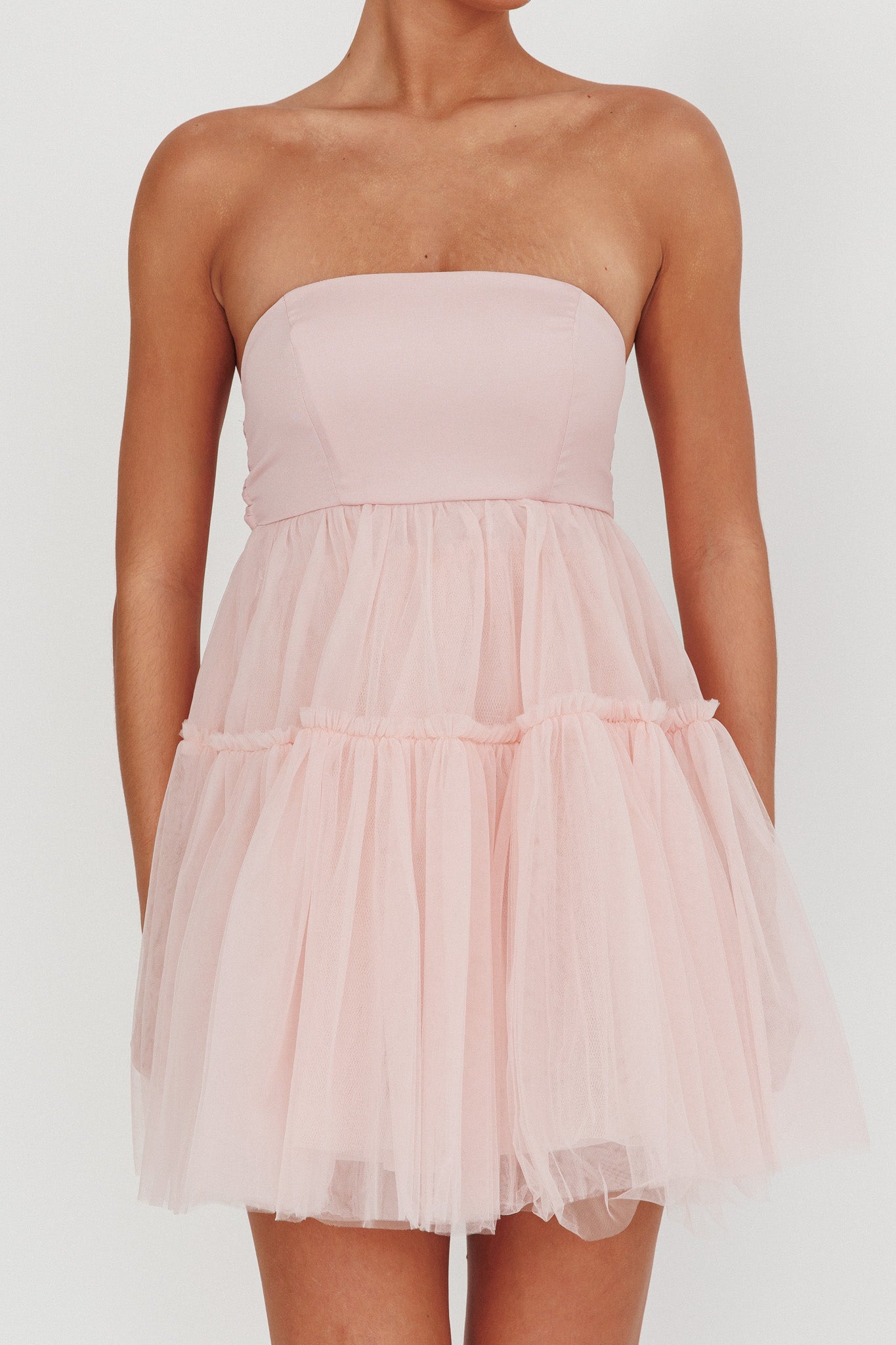 Dreamscape Strapless Tulle Mini Dress Blush by Selfie Leslie