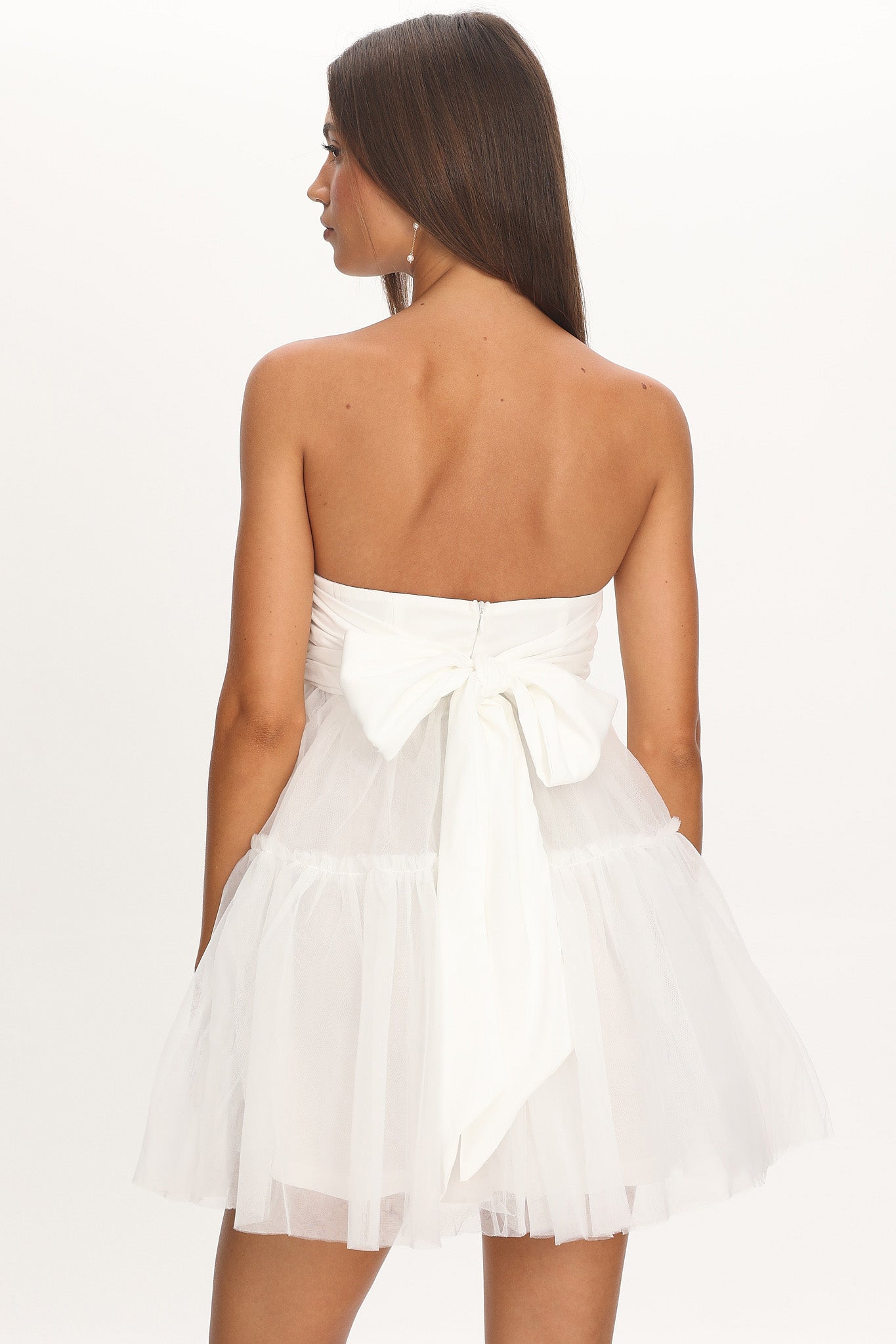 Dreamscape Strapless Tulle Mini Dress White | Selfie Leslie