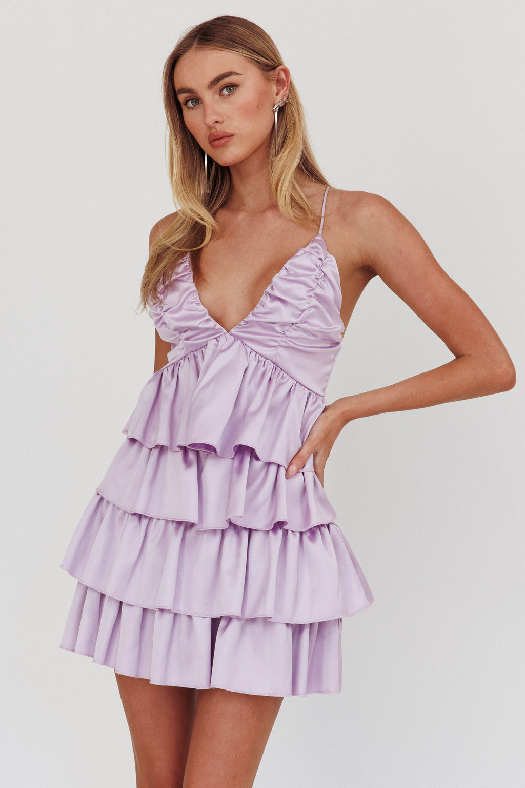 Heavenly Bliss Ruffle Mini Dress Lilac by Selfie Leslie