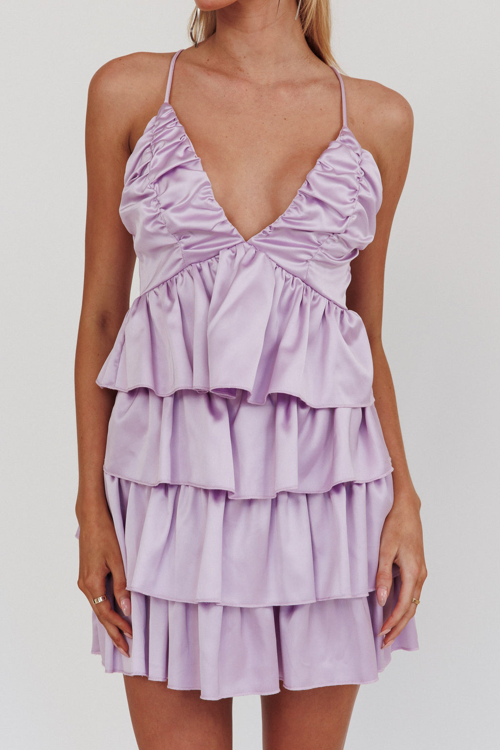 Heavenly Bliss Ruffle Mini Dress Lilac by Selfie Leslie