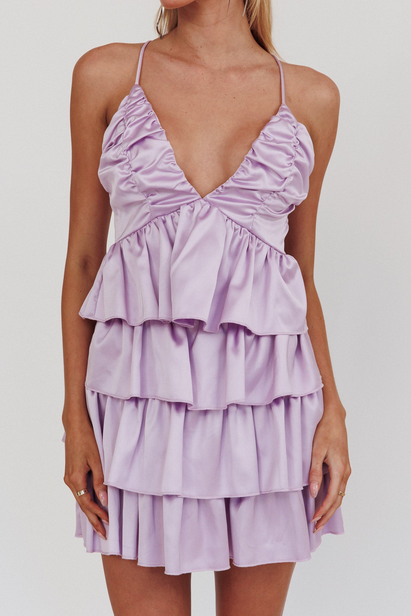 Heavenly Bliss Ruffle Mini Dress Lilac by Selfie Leslie