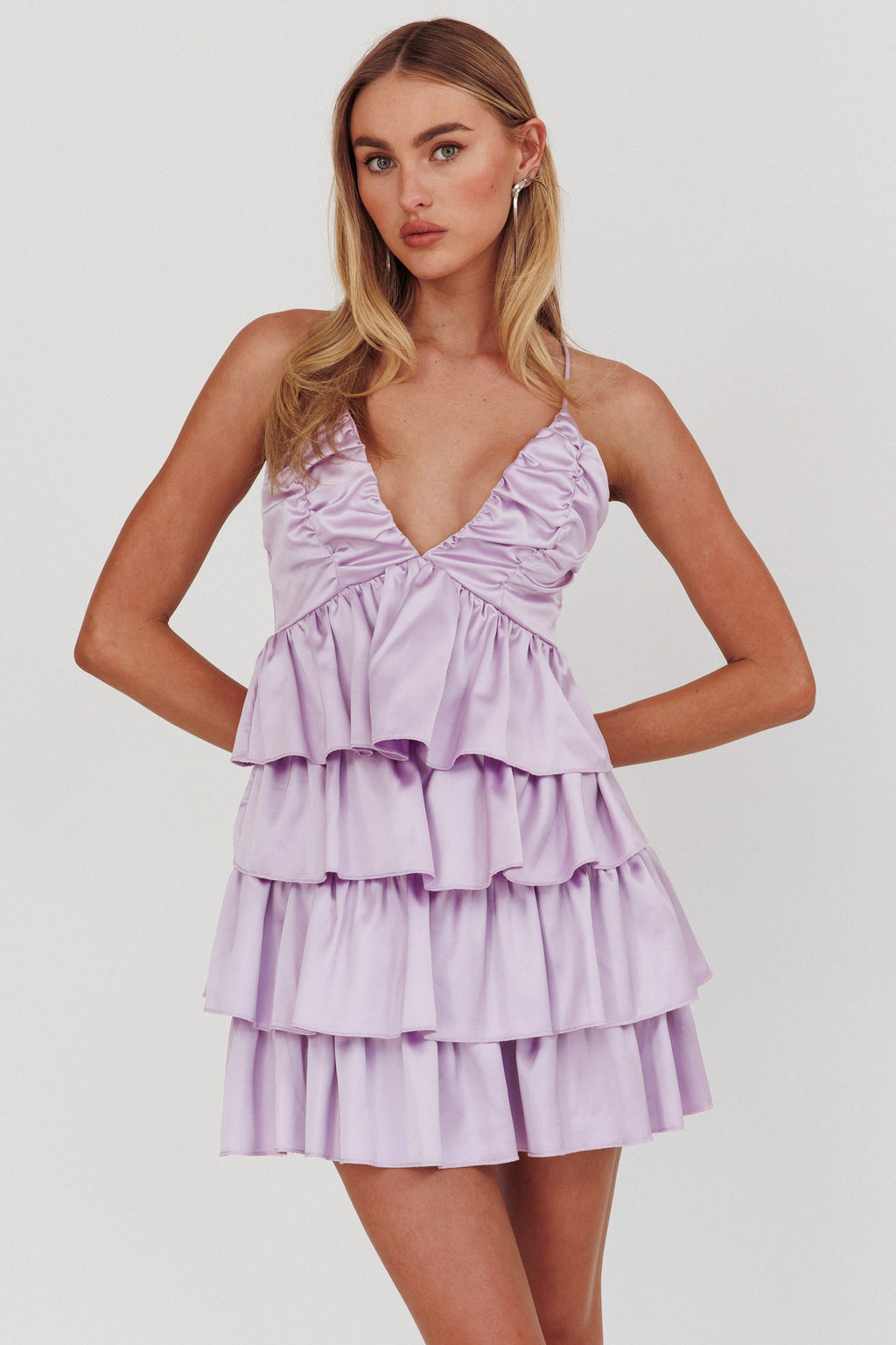 Heavenly Bliss Ruffle Mini Dress Lilac by Selfie Leslie