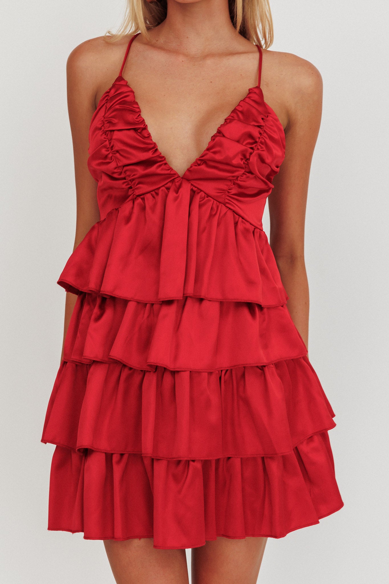 Heavenly Bliss Ruffle Mini Dress Red by Selfie Leslie