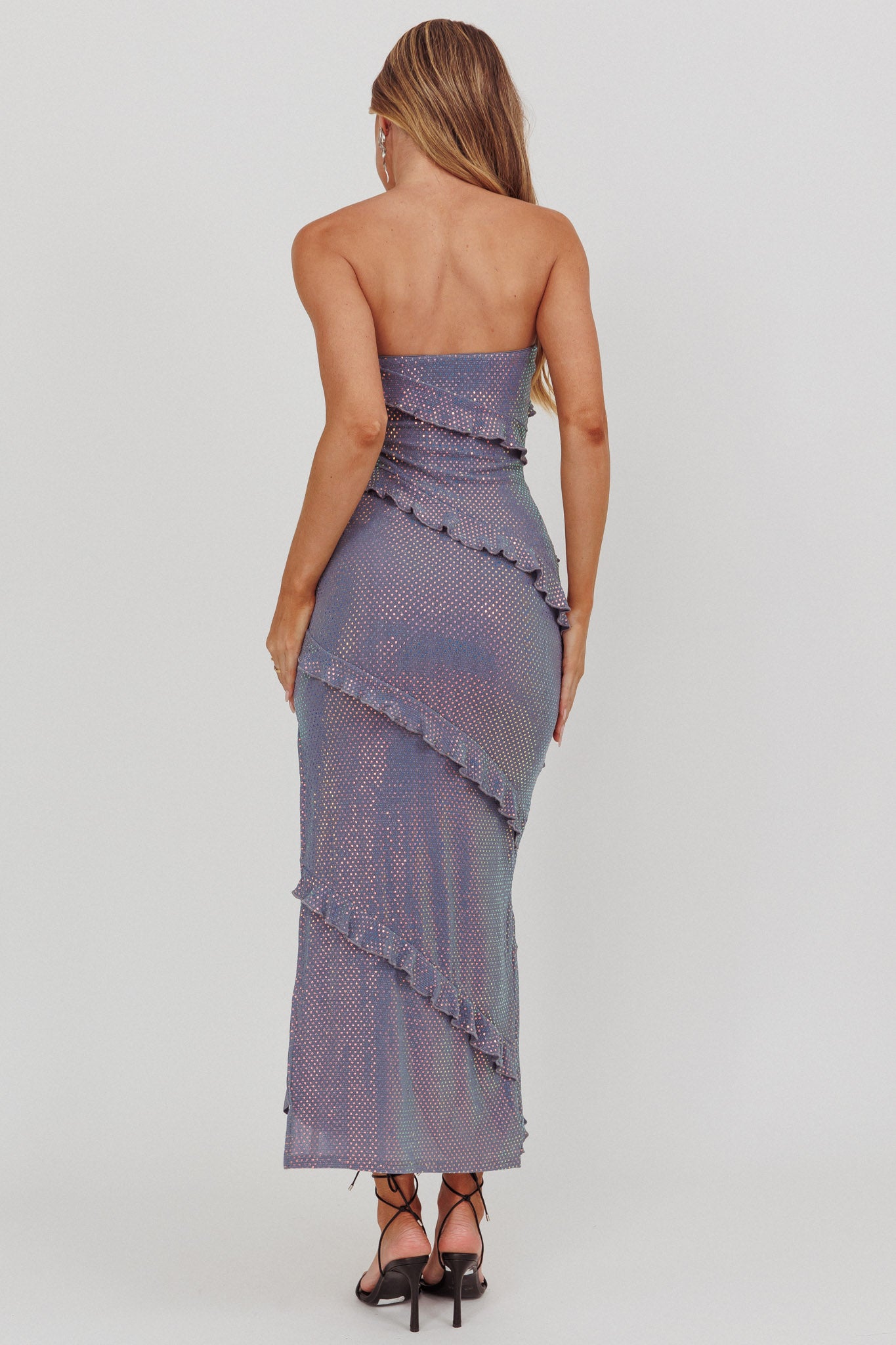 Metrics Strapless Frill Maxi Dress Blue by Selfie Leslie