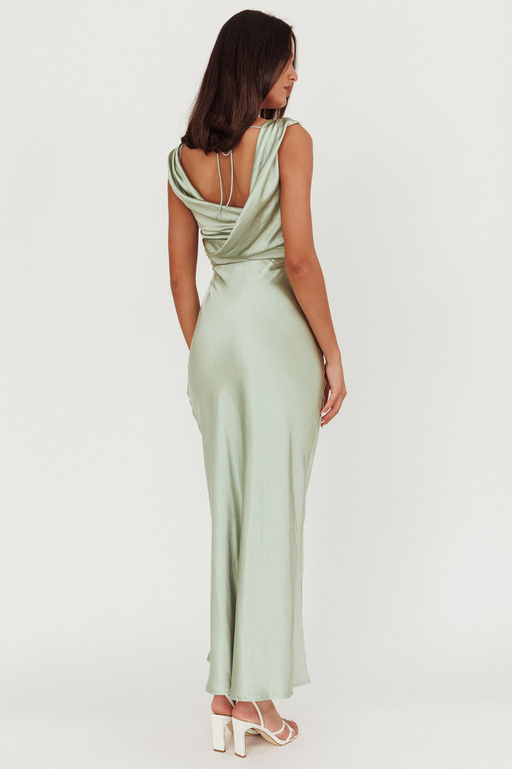 Chills Cowl Neck Satin Maxi Dress Sage by Selfie Leslie