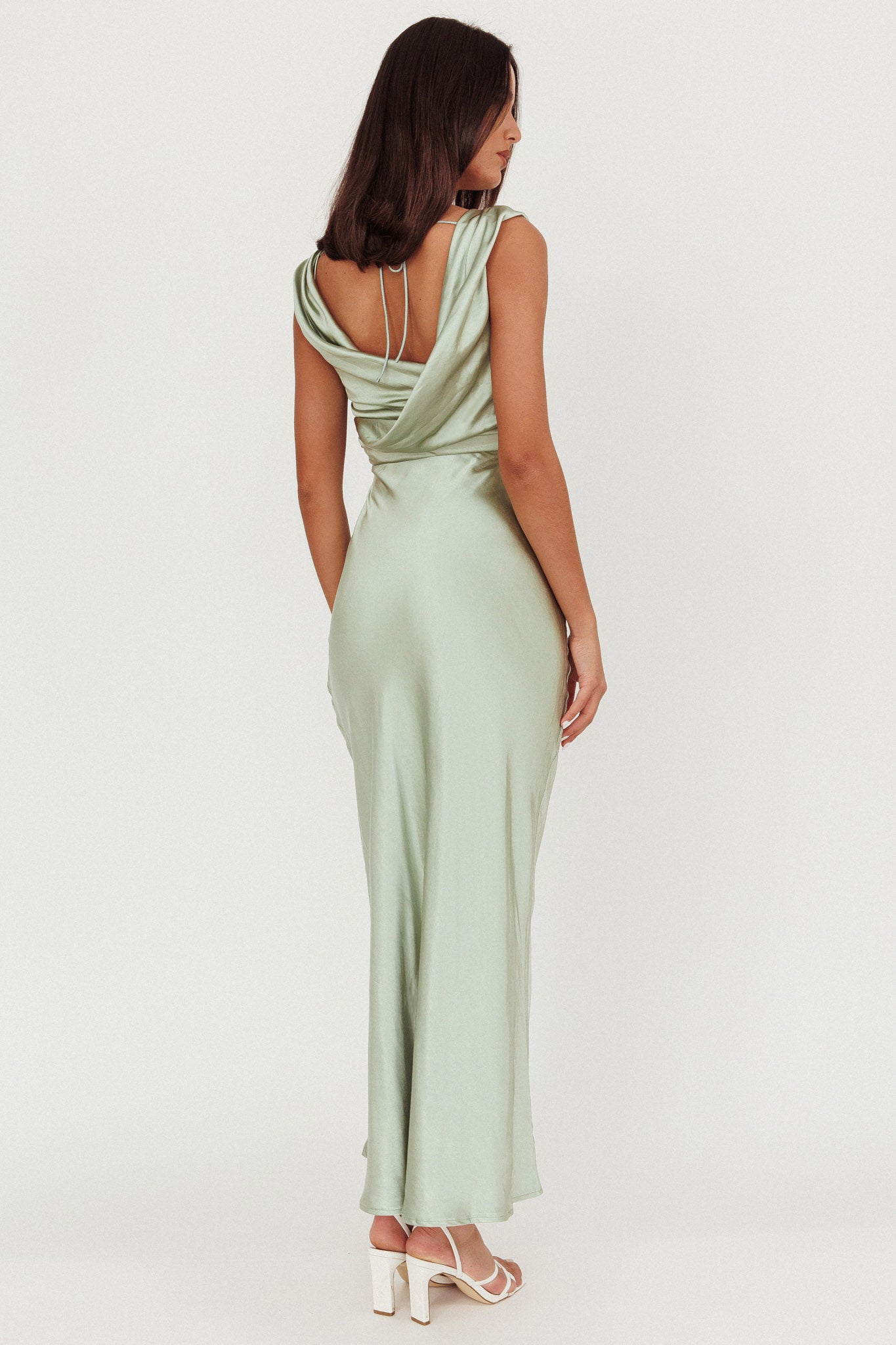 Chills Cowl Neck Satin Maxi Dress Sage by Selfie Leslie