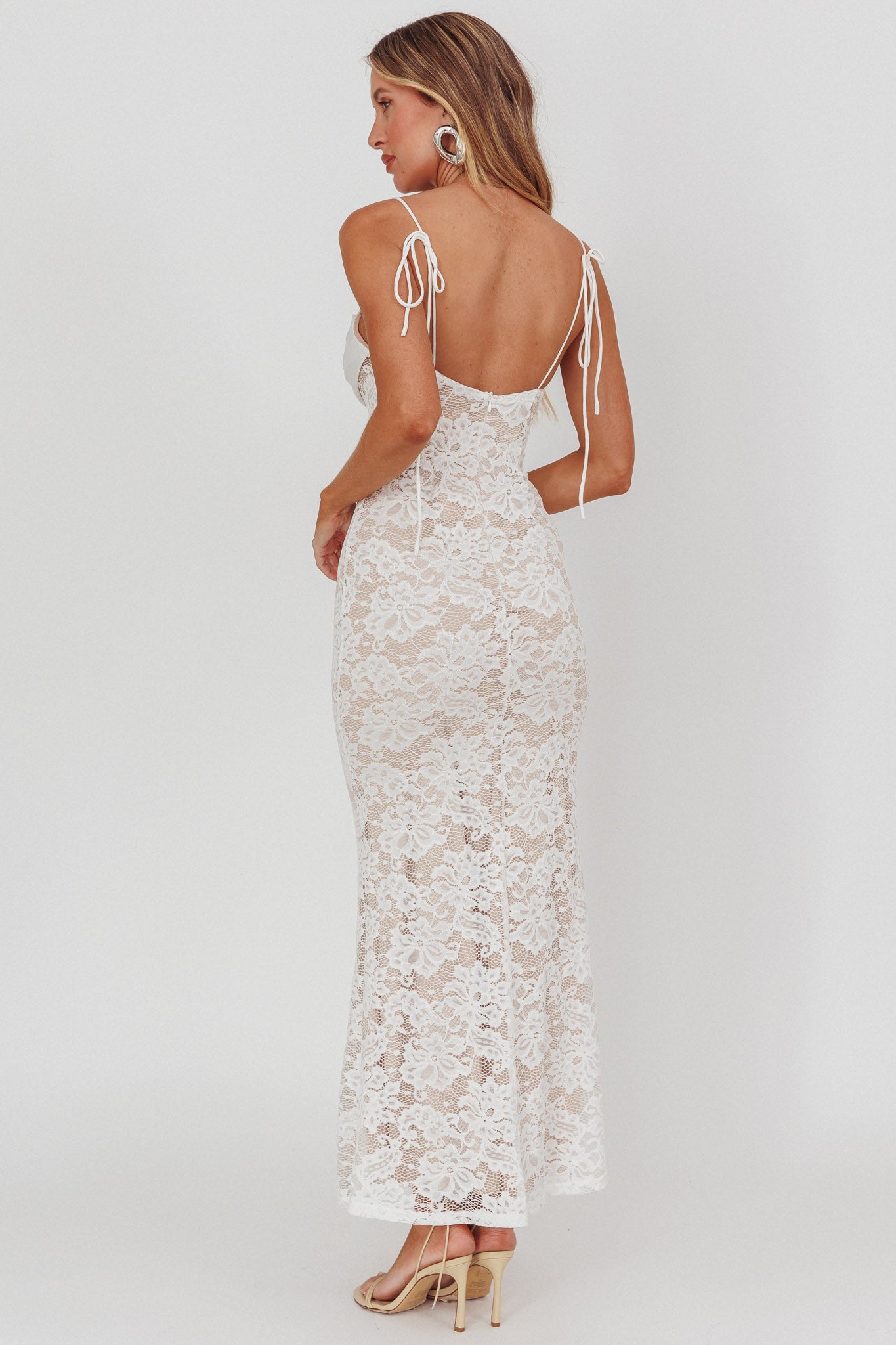 Melting Lace Maxi Dress White by Selfie Leslie