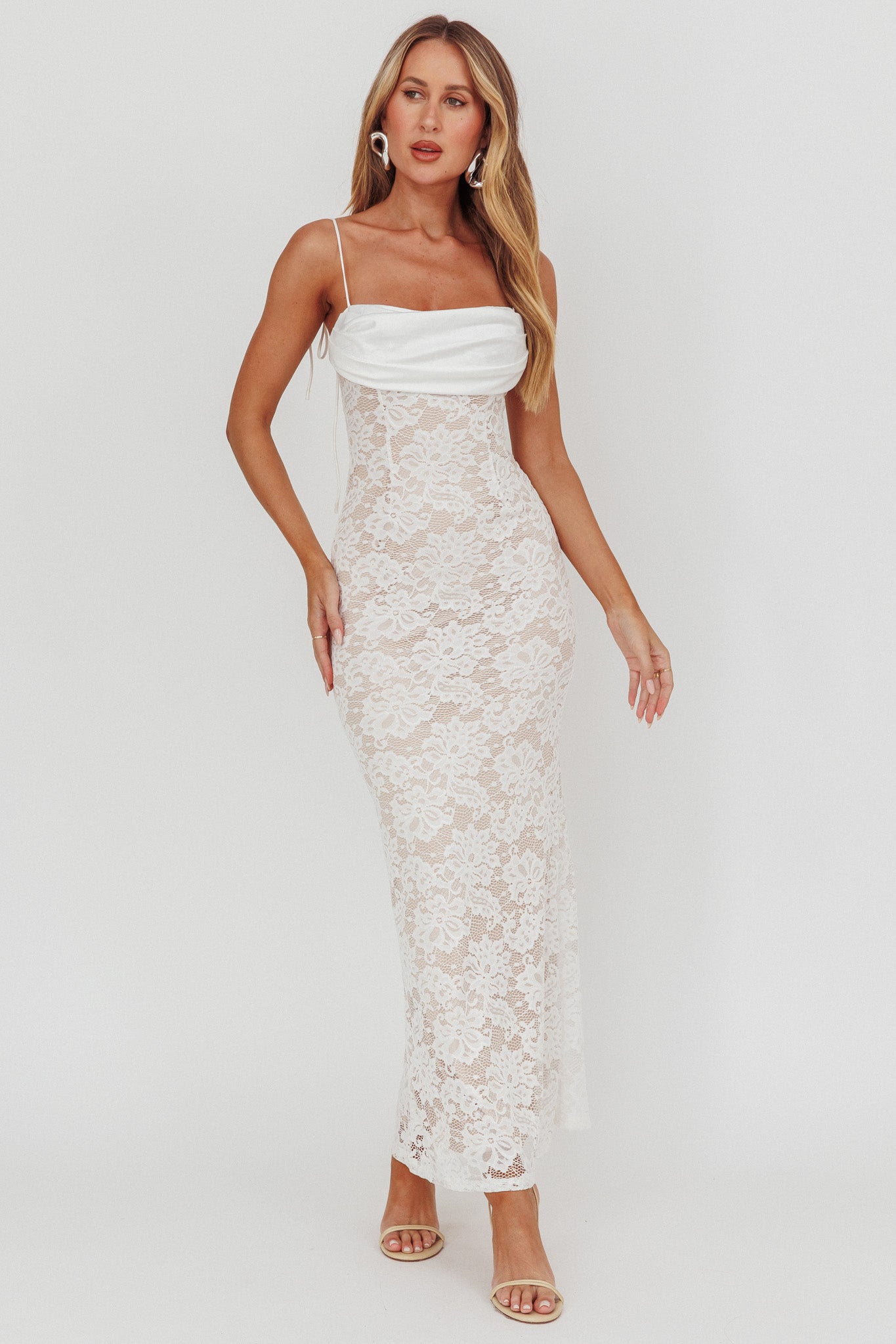 Melting Lace Maxi Dress White by Selfie Leslie
