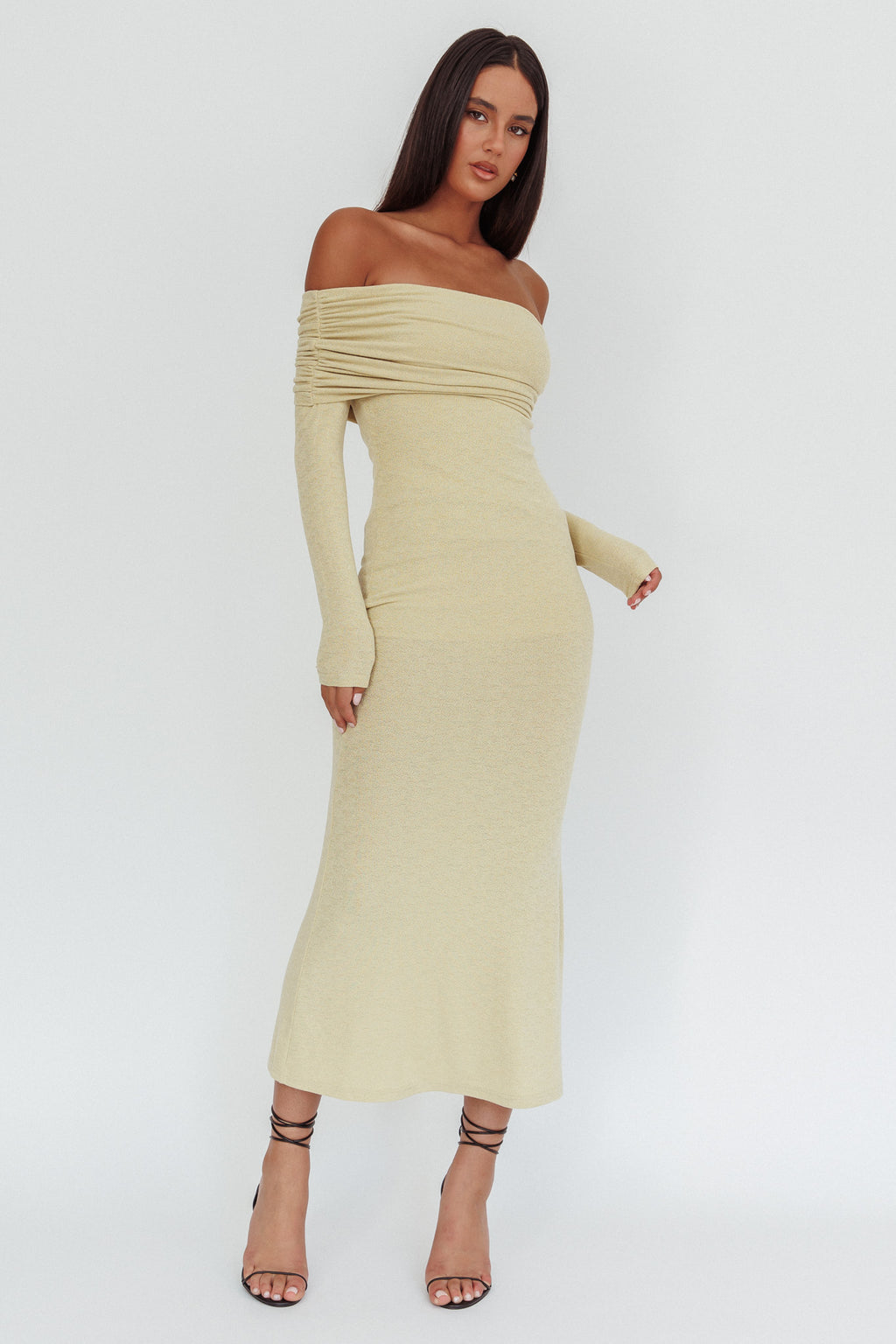 Juju Off-Shoulder Maxi Dress Sage by Selfie Leslie