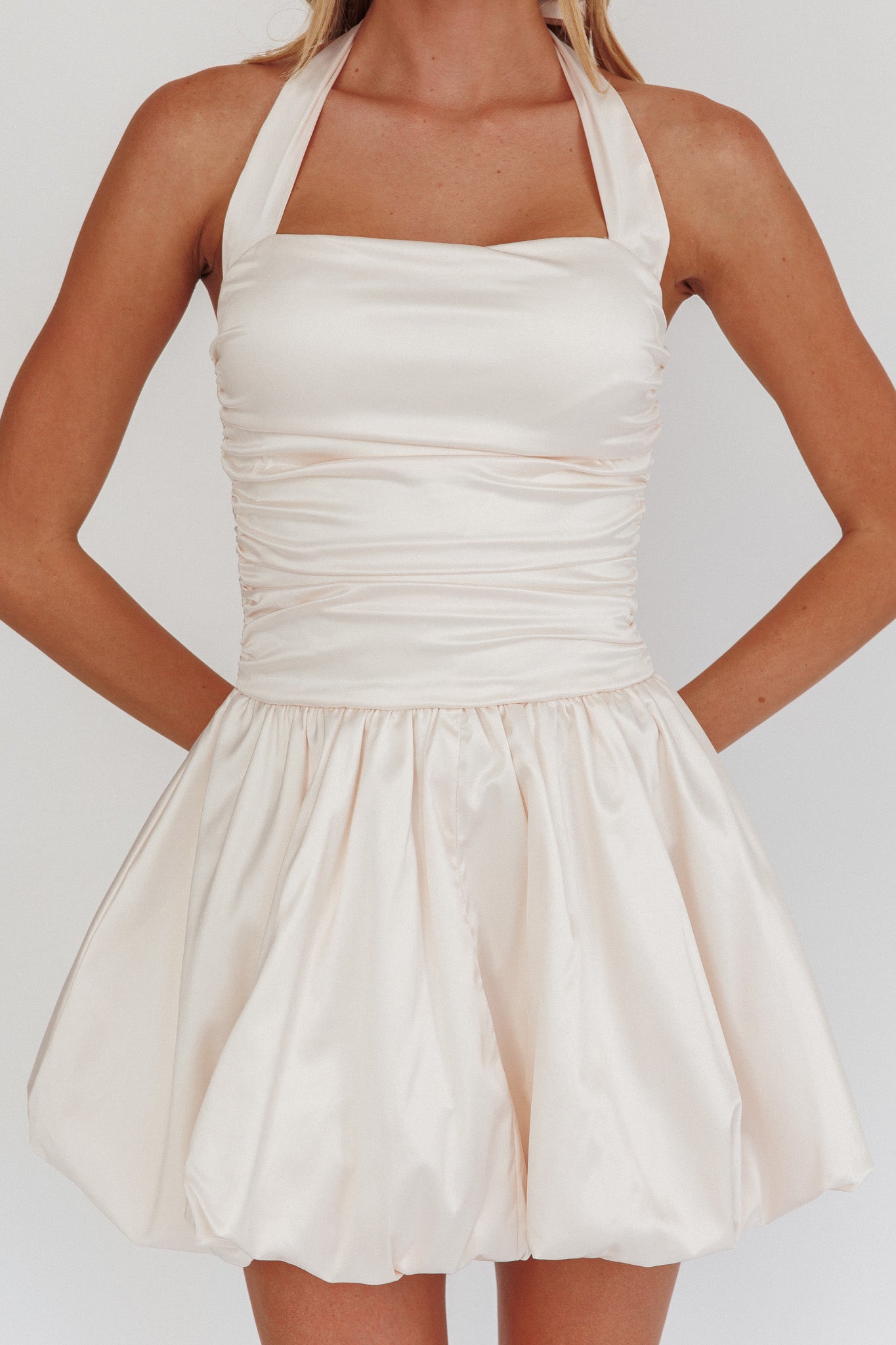 Angelico Halterneck Balloon Mini Dress Cream - S Angelico Halterneck Balloon Mini Dress Cream - S