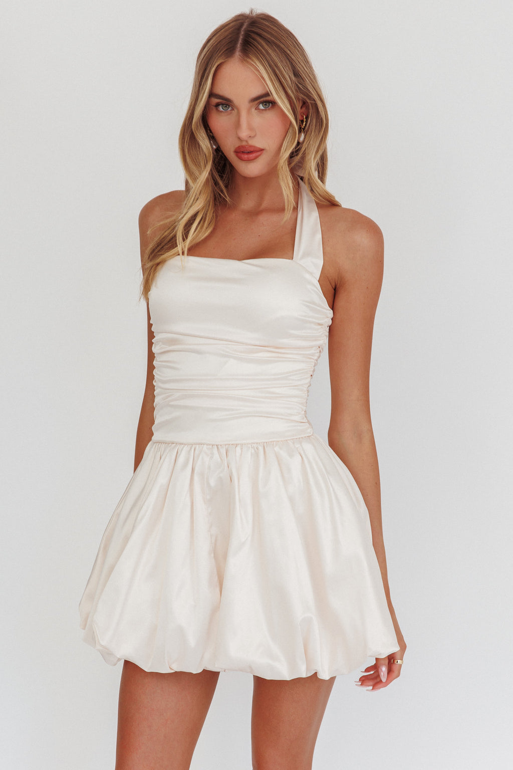 Angelico Halterneck Balloon Mini Dress Cream - S Angelico Halterneck Balloon Mini Dress Cream - S