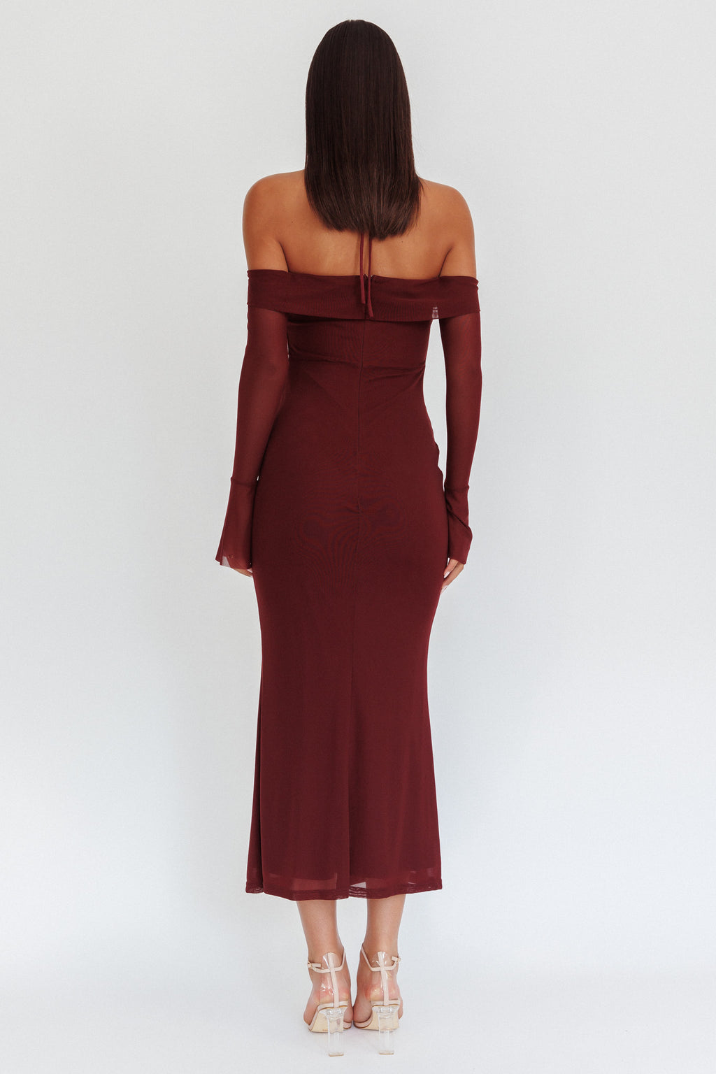Numbers Game Off-Shoulder Halter Maxi Dress Chocolate by Selfie Leslie