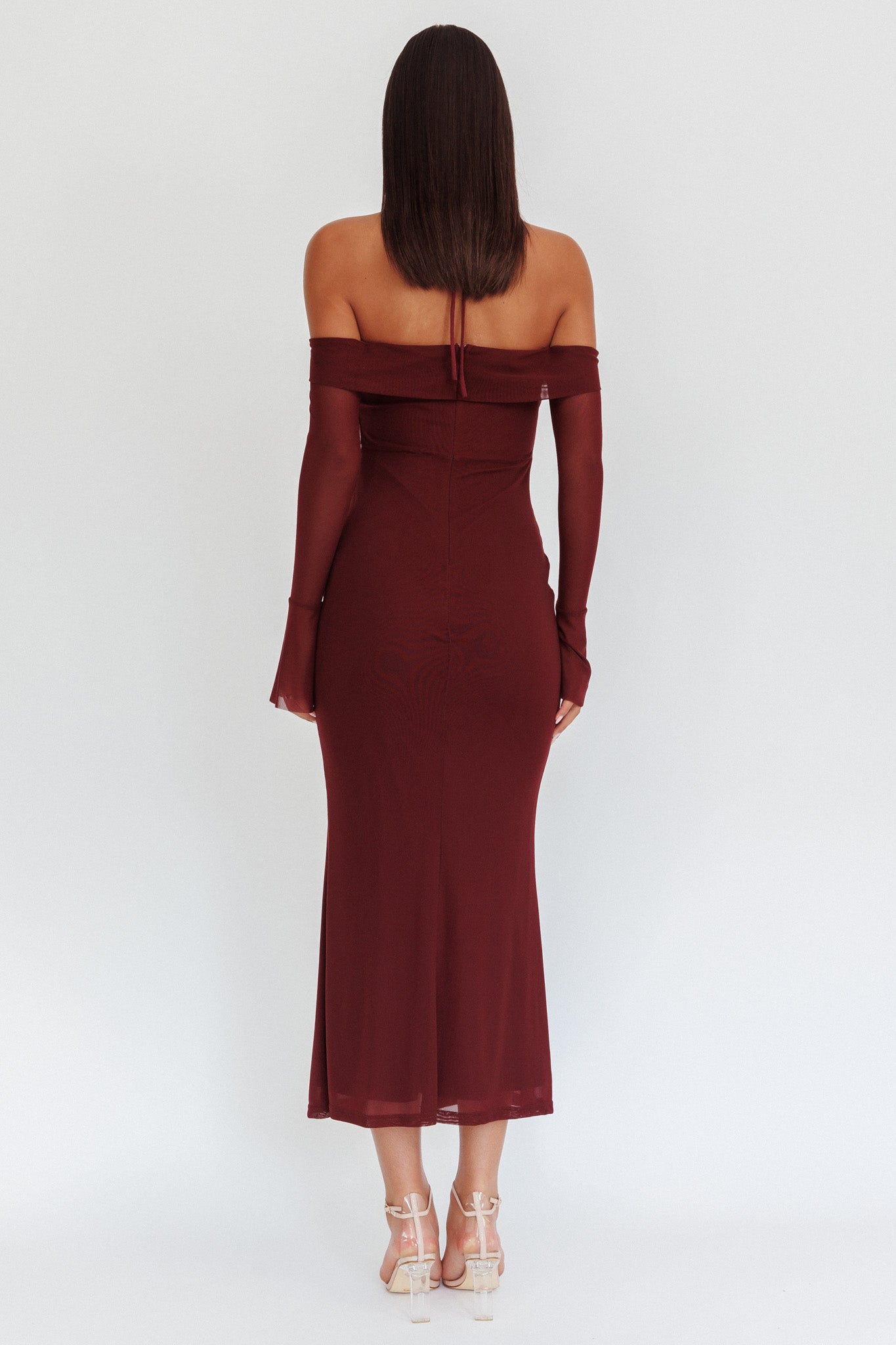 Numbers Game Off-Shoulder Halter Maxi Dress Chocolate by Selfie Leslie