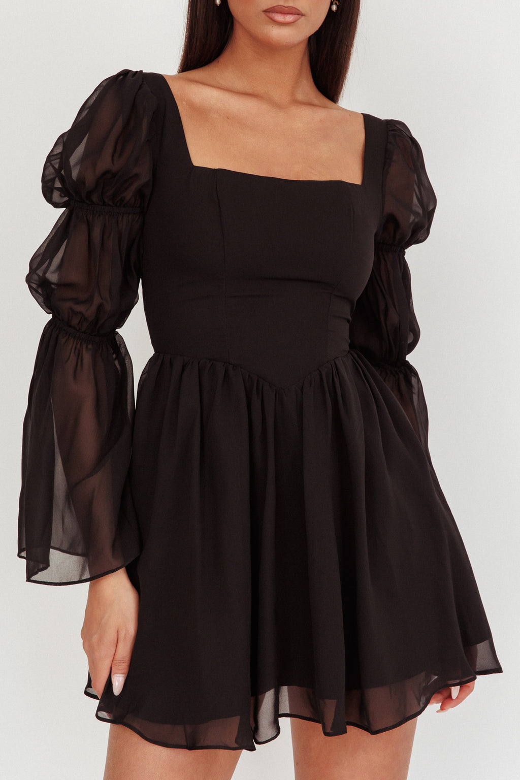 Miya Long Sleeve Mini Dress Black by Selfie Leslie
