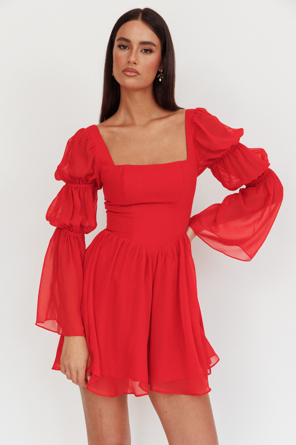 Miya Long Sleeve Mini Dress Red Miya Long Sleeve Mini Dress Red