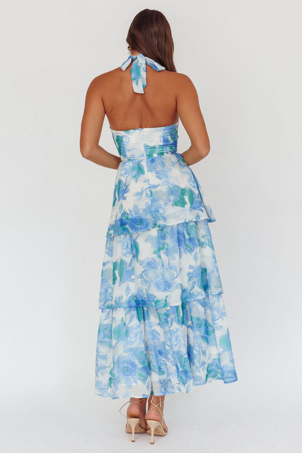 Seascape Halterneck Layered Maxi Dress Floral Blue by Selfie Leslie