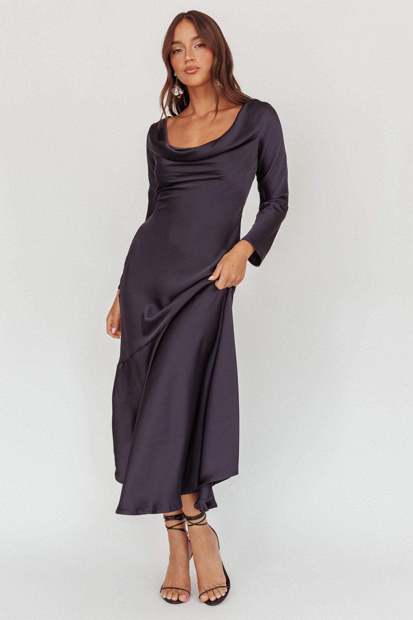 Cecilia Long Sleeve Drape Back Maxi Dress Navy Cecilia Long Sleeve Drape Back Maxi Dress Navy