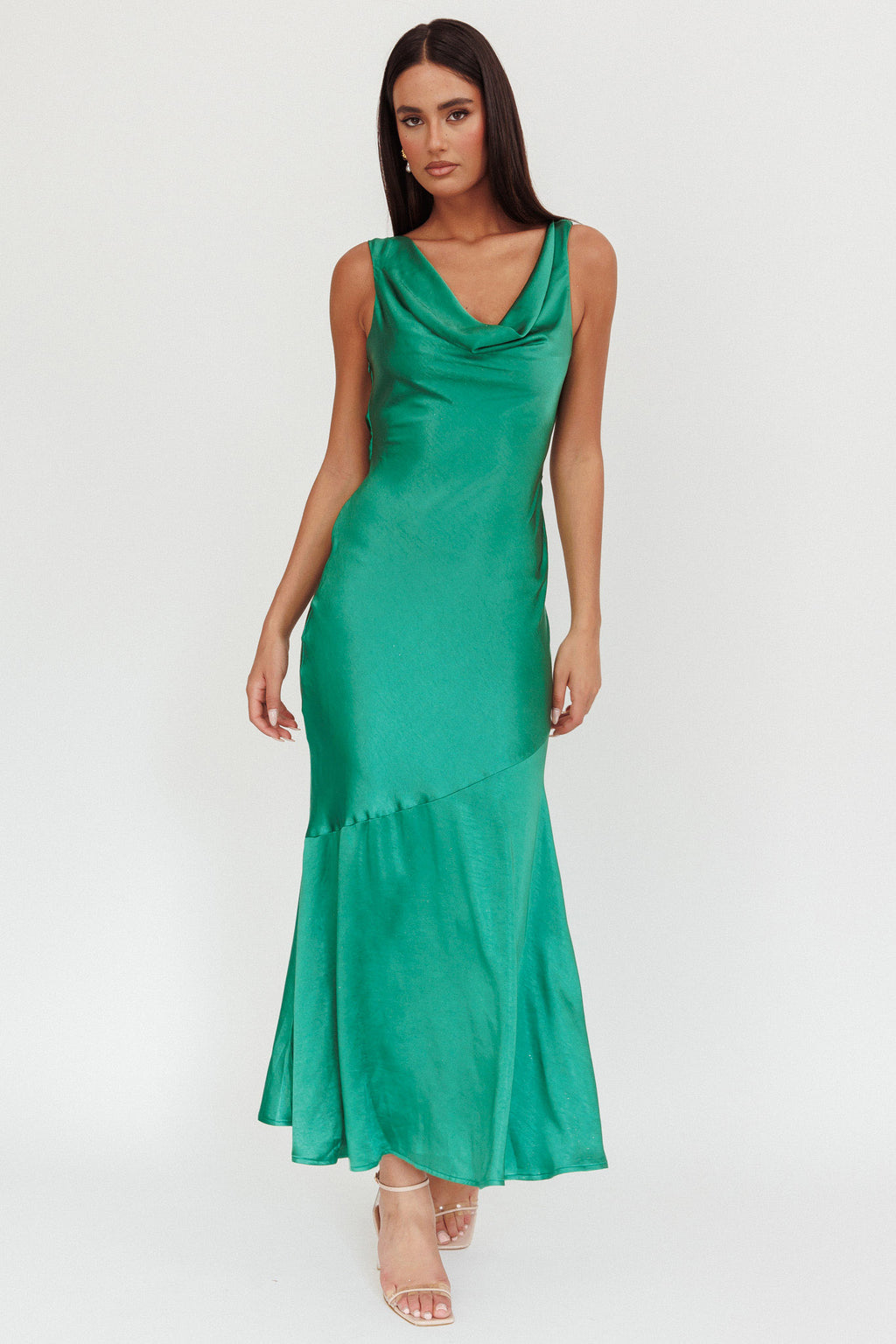 Cecilia Cowl Neck Drape Back Maxi Dress Emerald by Selfie Leslie