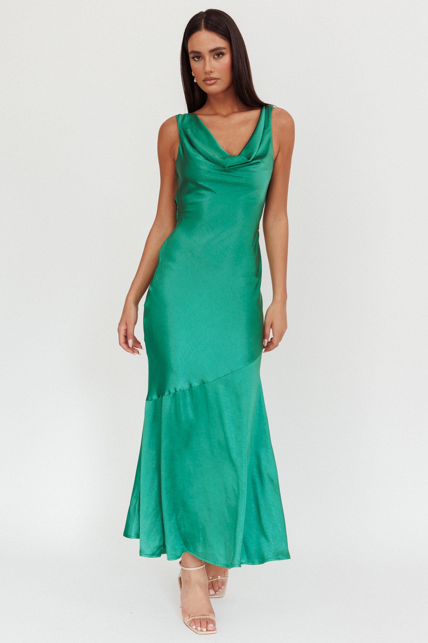 Cecilia Cowl Neck Drape Back Maxi Dress Emerald by Selfie Leslie