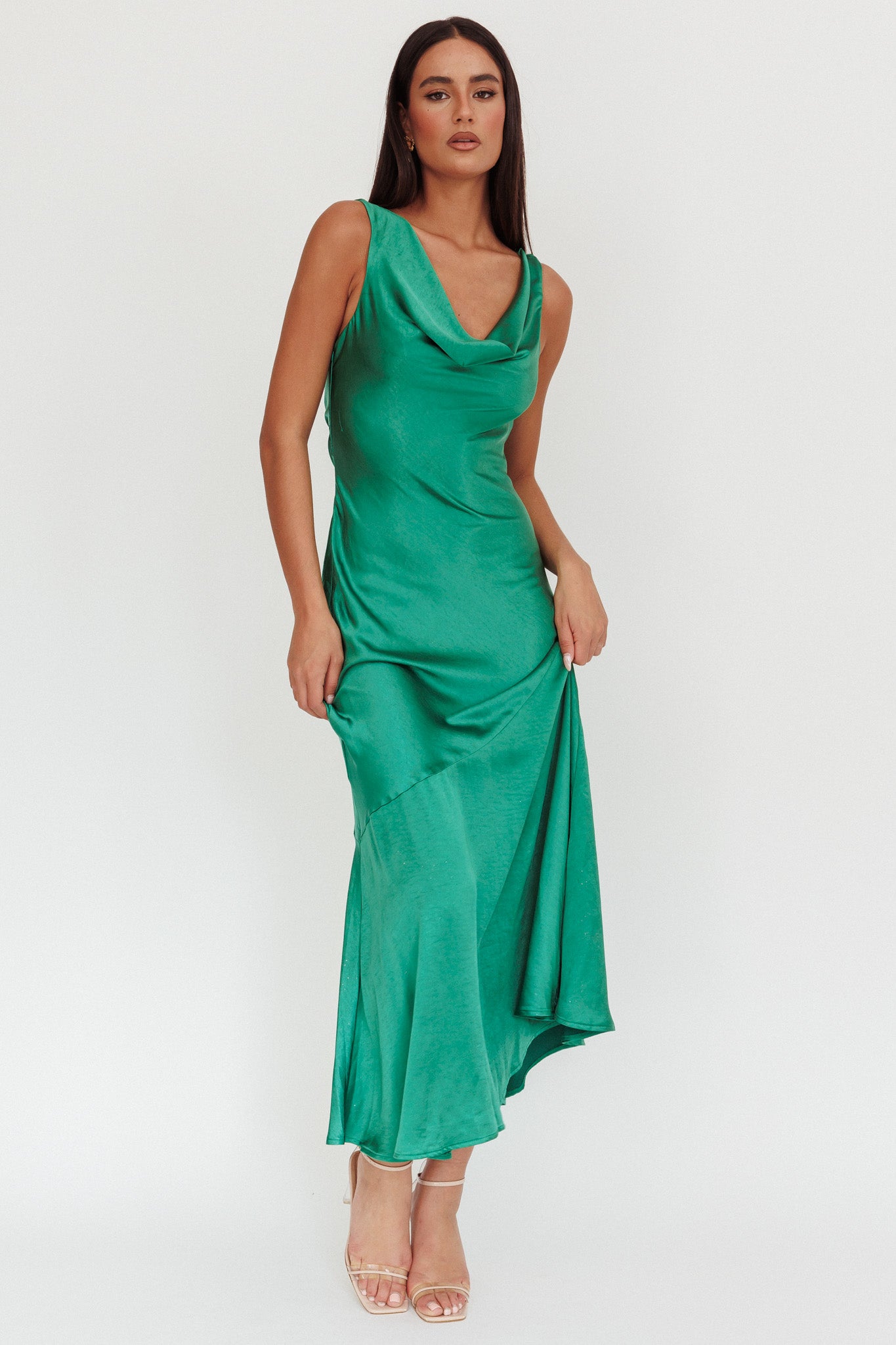 Cecilia Cowl Neck Drape Back Maxi Dress Emerald by Selfie Leslie